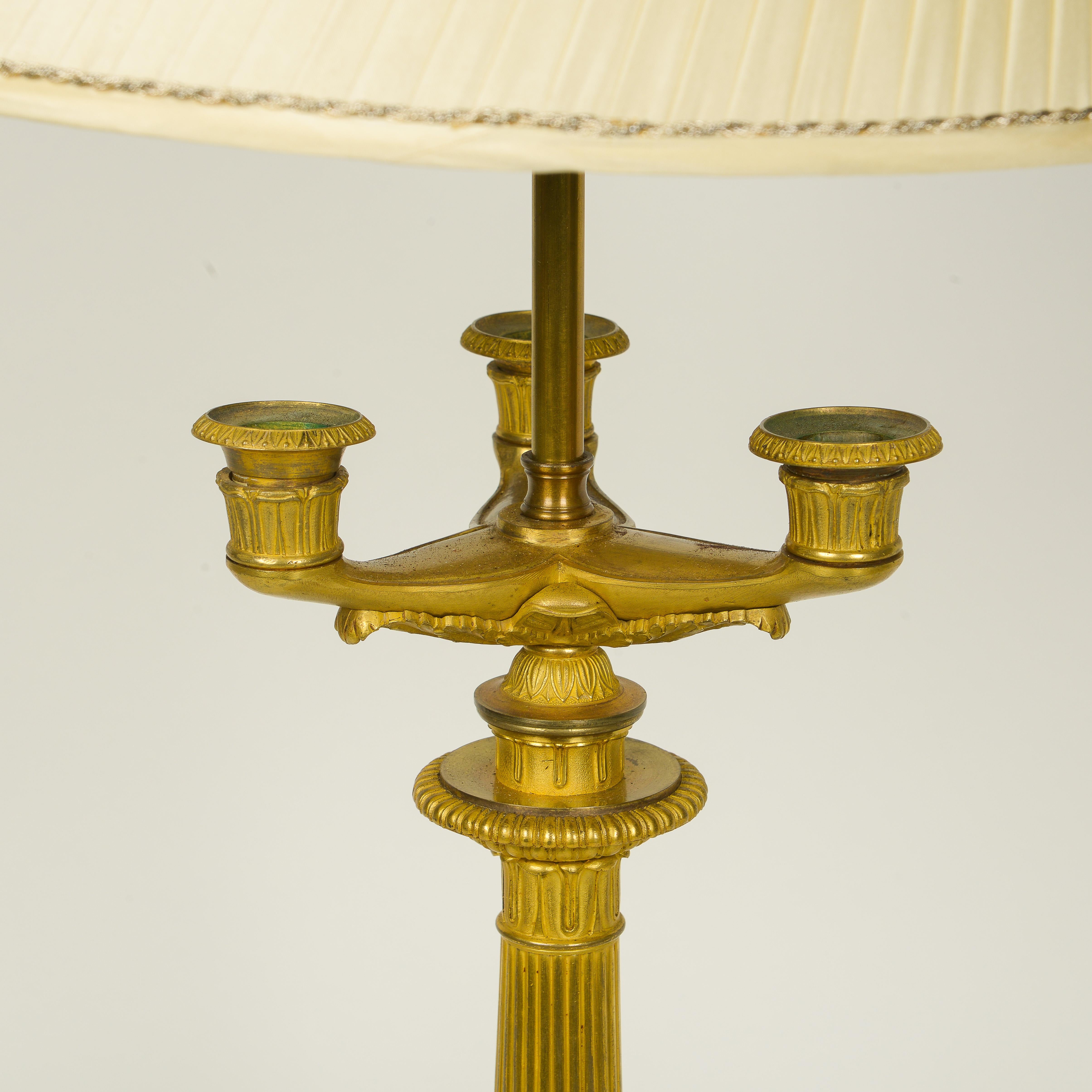 Feines Paar französischer Charles-XV-Kandelaber aus vergoldeter Bronze, als Lampen montiert im Angebot 1
