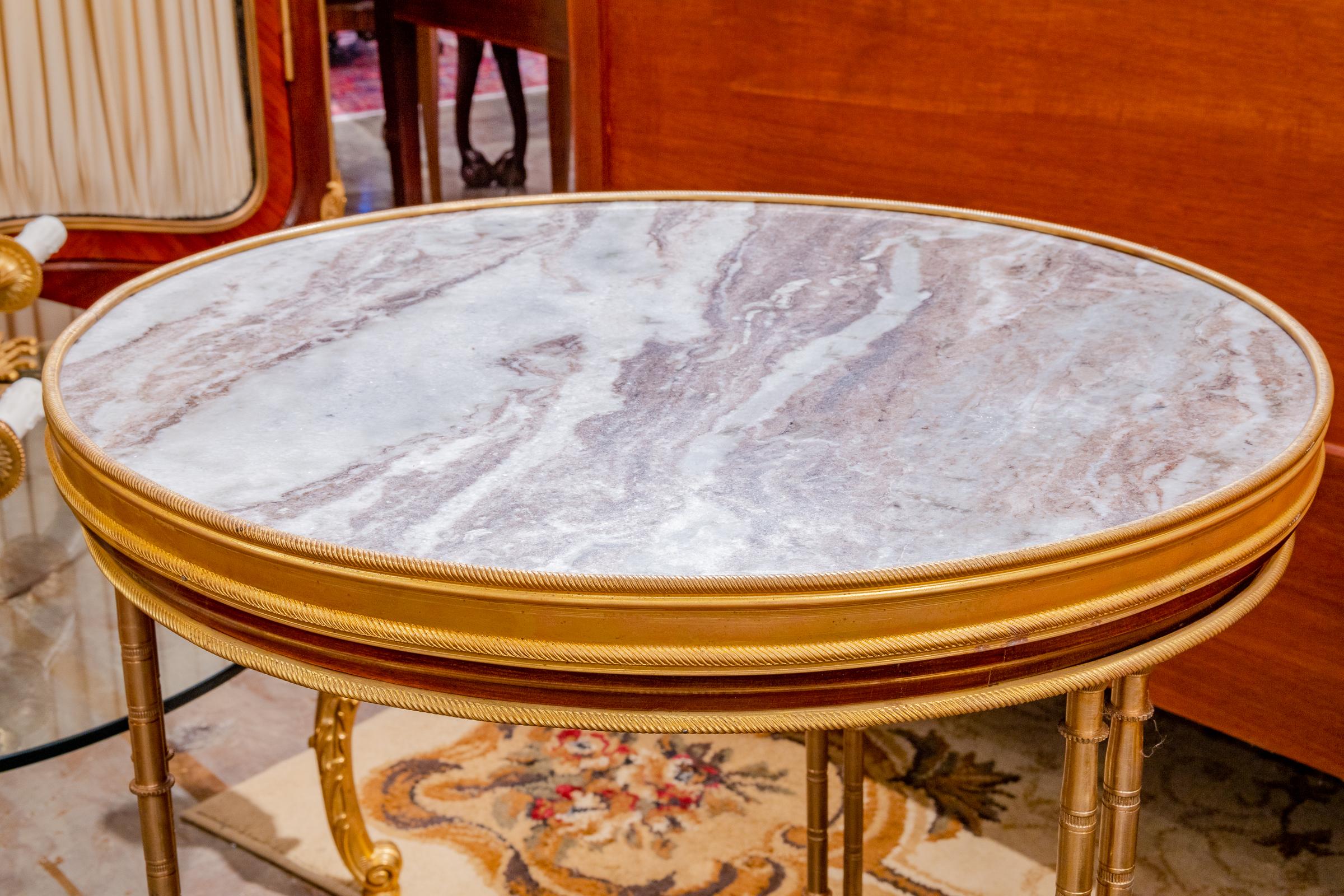 Fine Pair of French Empire Mahogany, Gilt Bronze and Marble Gueridon Tables In Good Condition In Dallas, TX