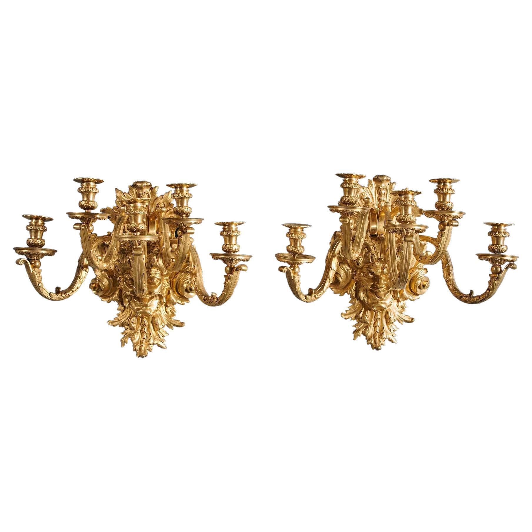 A Fine Pair of French Gilt Bronze Wall Lights Régence Style by Eugène Hazart