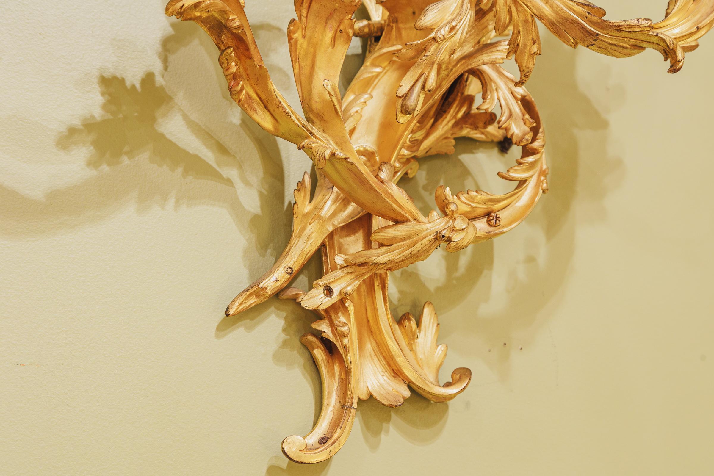 Paire d'appliques à trois lumières en bronze doré de style Louis XV  Bon état - En vente à Dallas, TX