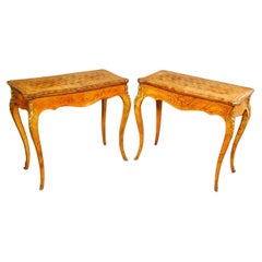 Antique A Fine Pair of French Marquetry Card Tables 