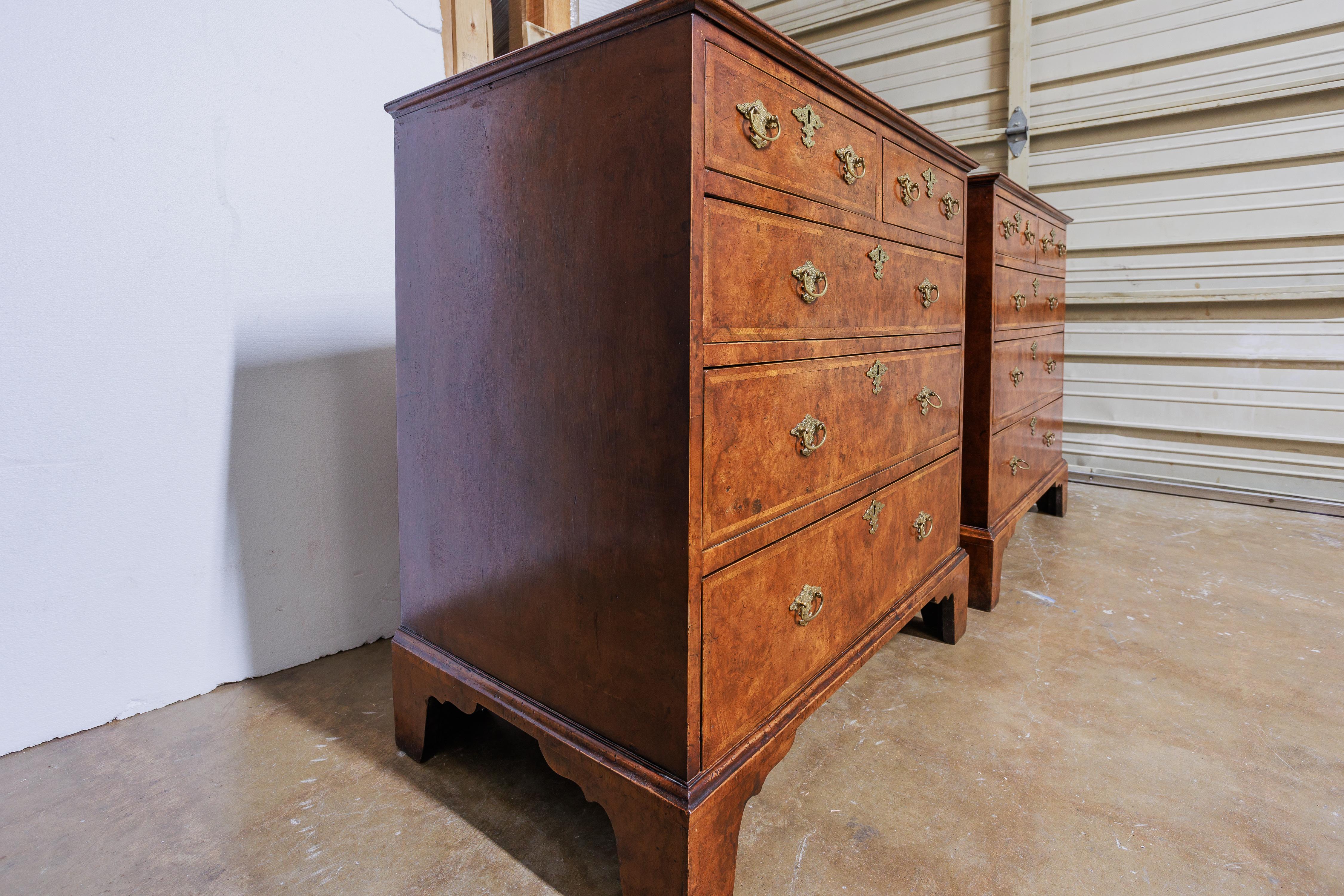 George II A fine pair of George 11 burled walnut chests For Sale