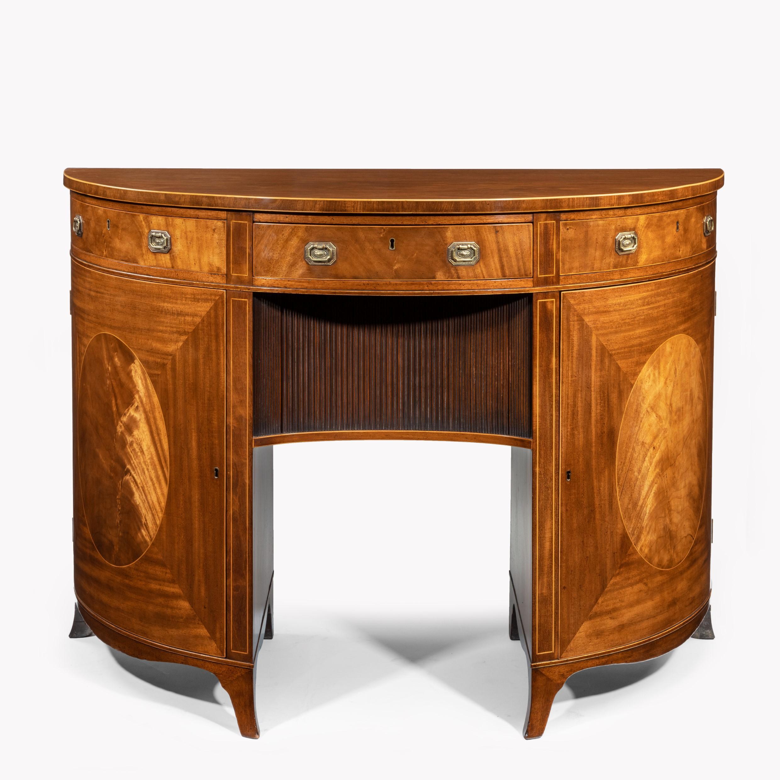 Fine Pair of George III Figured Mahogany Side Cabinets, Thomas Sheraton For Sale 5