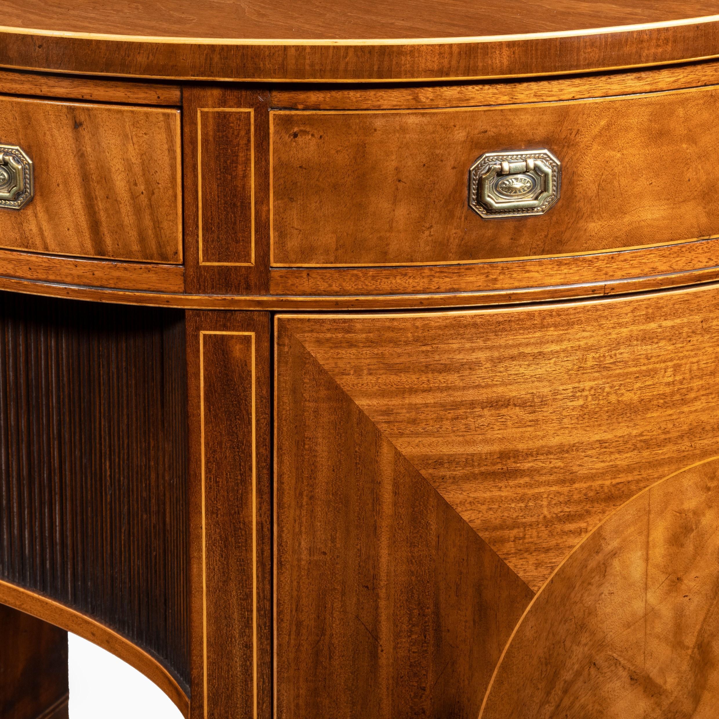 Fine Pair of George III Figured Mahogany Side Cabinets, Thomas Sheraton For Sale 7