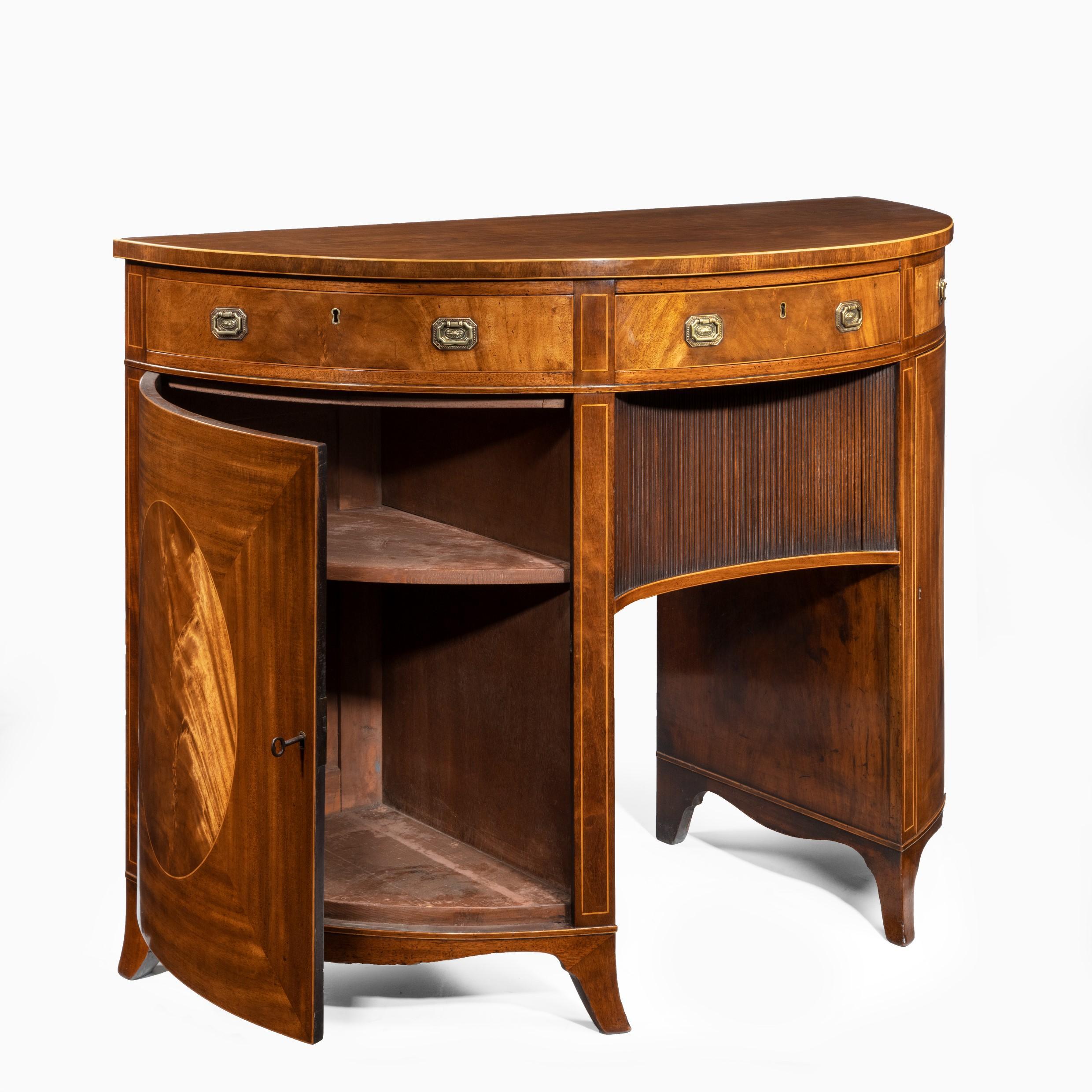 Fine Pair of George III Figured Mahogany Side Cabinets, Thomas Sheraton For Sale 8
