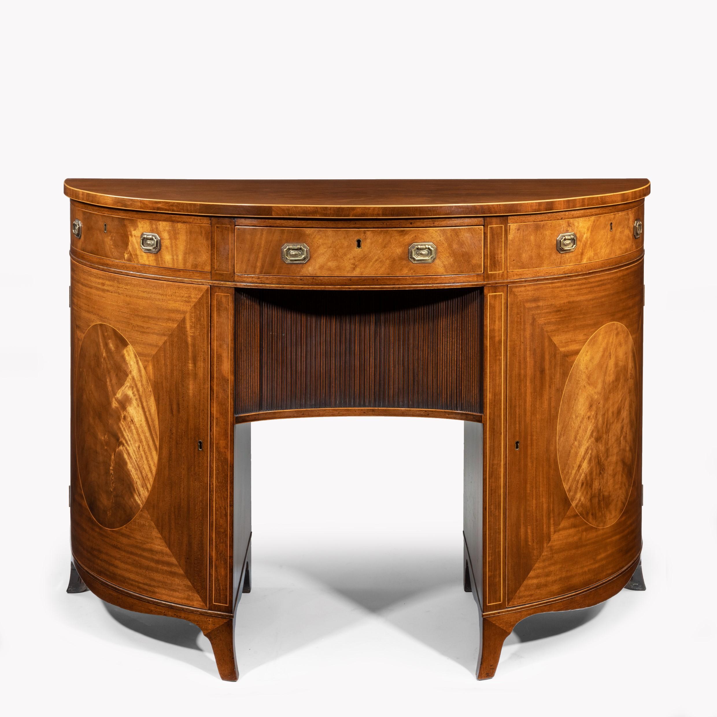British Fine Pair of George III Figured Mahogany Side Cabinets, Thomas Sheraton For Sale