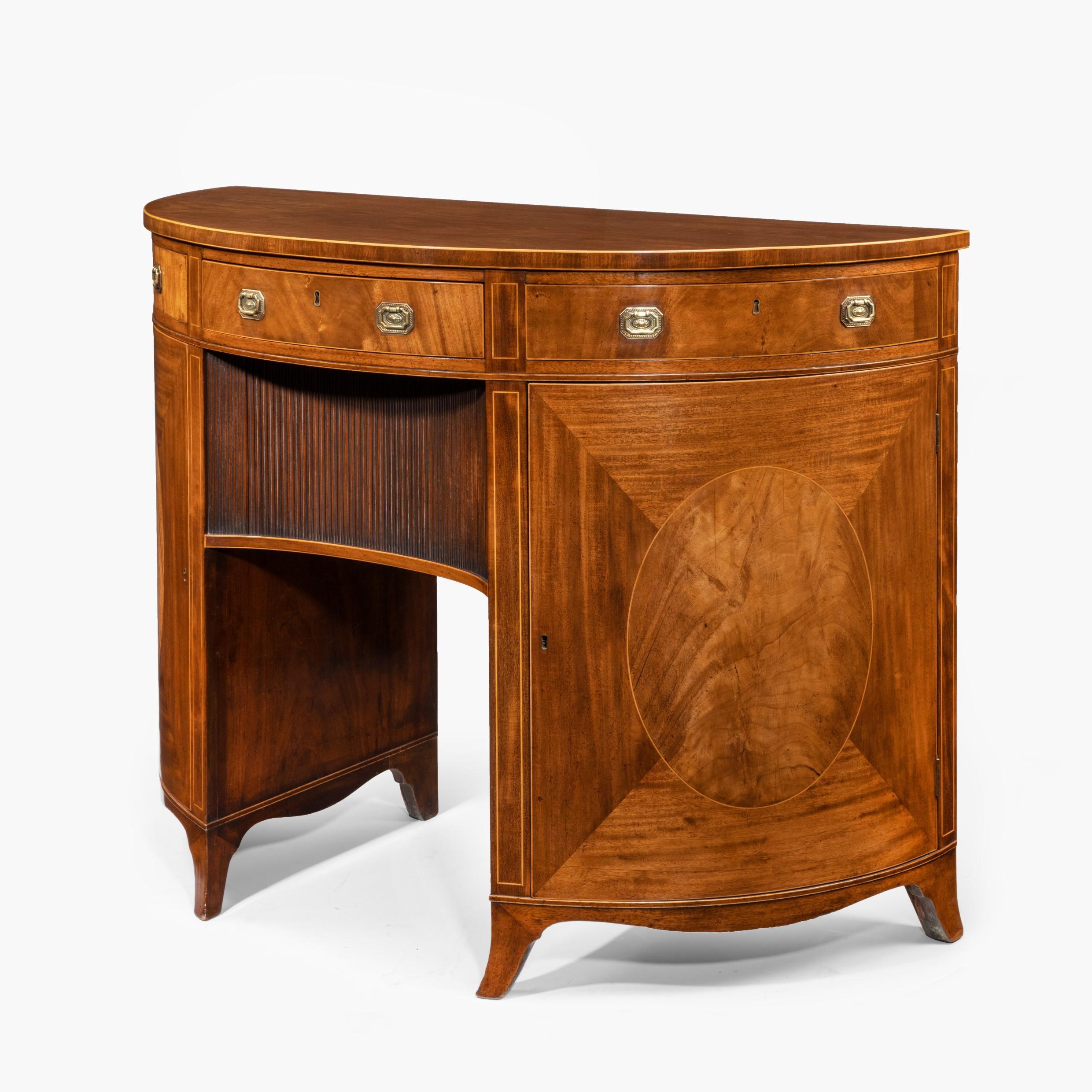 Fine Pair of George III Figured Mahogany Side Cabinets, Thomas Sheraton For Sale 2