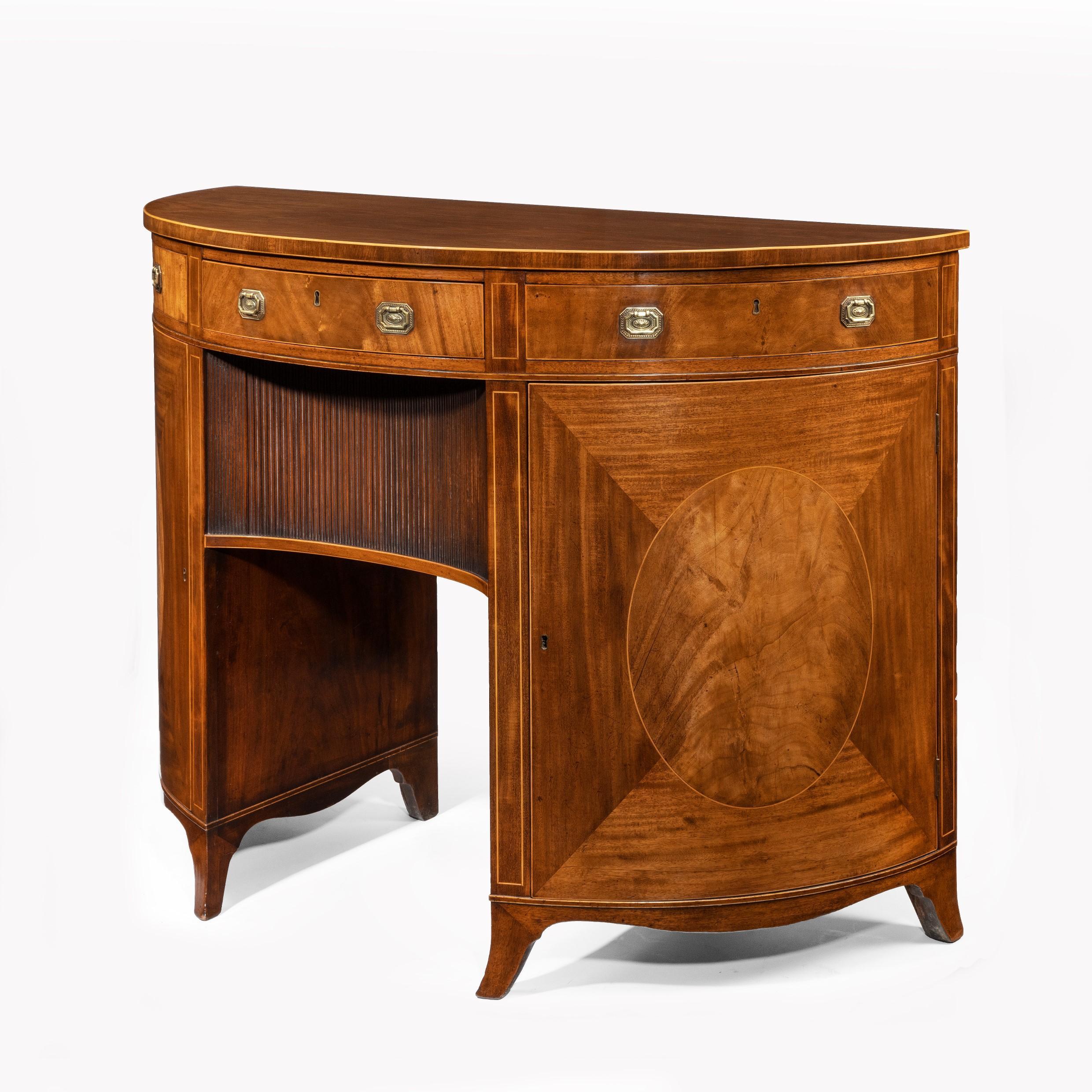Fine Pair of George III Figured Mahogany Side Cabinets, Thomas Sheraton For Sale 3