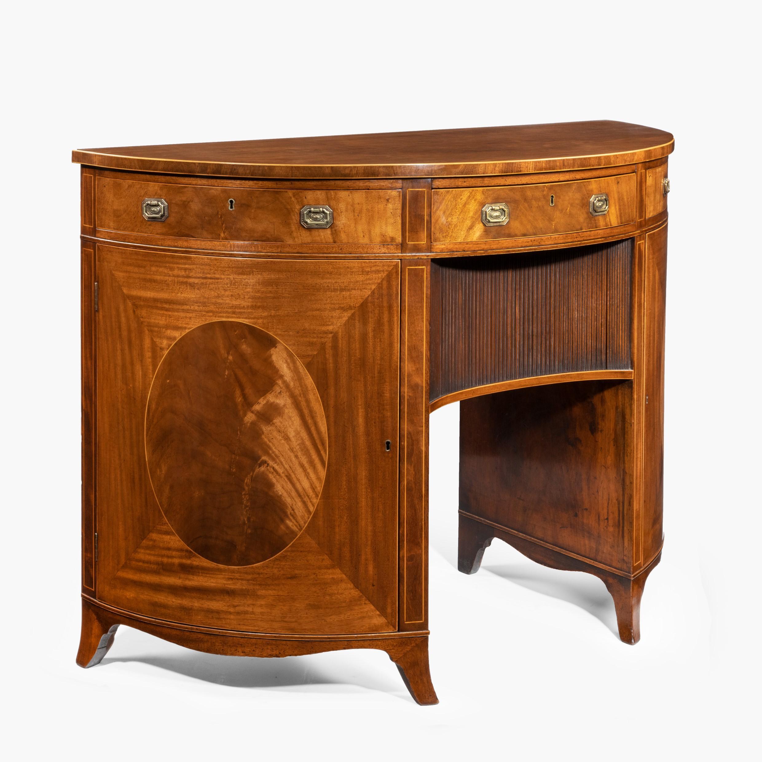 Fine Pair of George III Figured Mahogany Side Cabinets, Thomas Sheraton For Sale 4