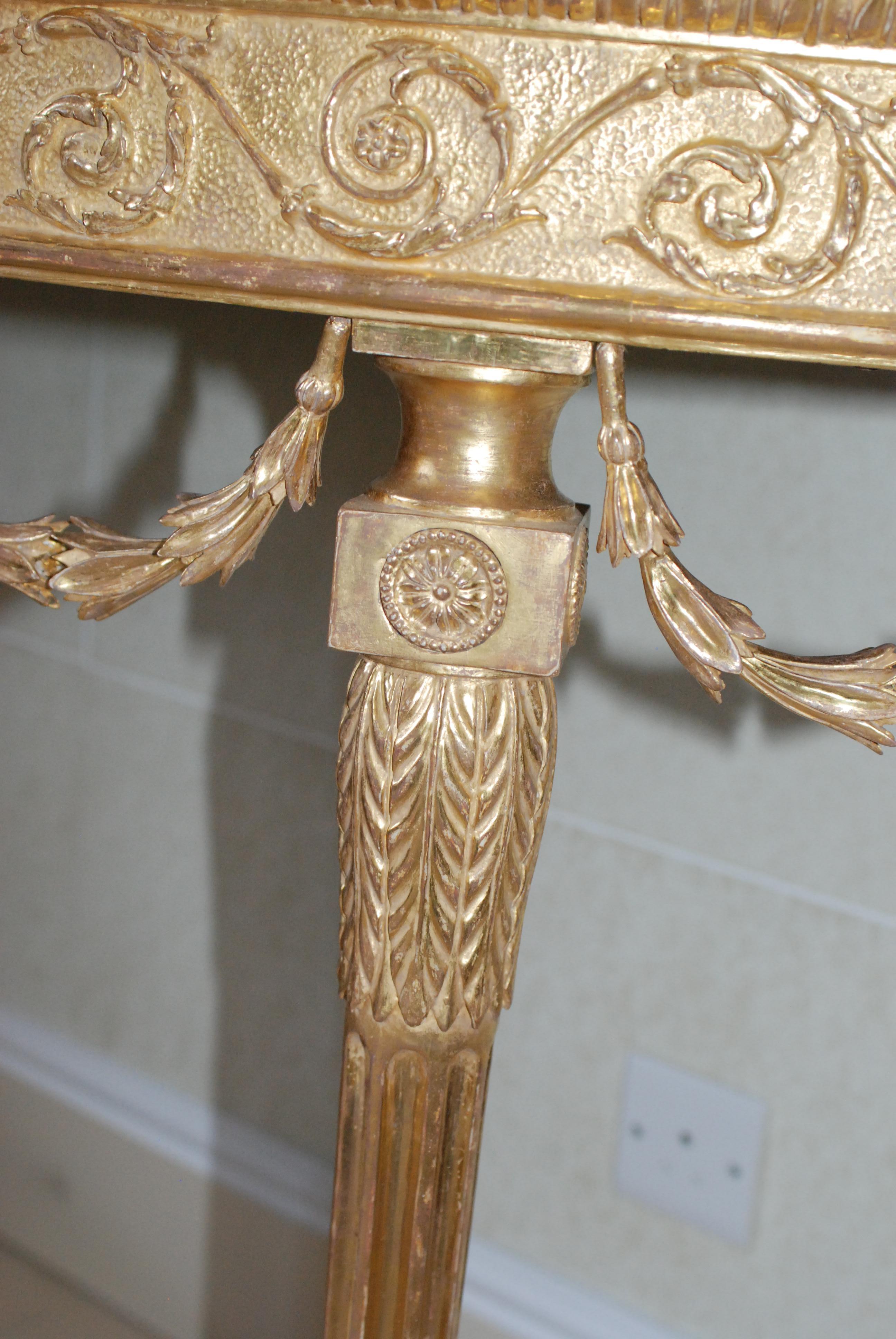 English Fine Pair of George III Giltwood Marble Demi-Lune Pier Tables For Sale