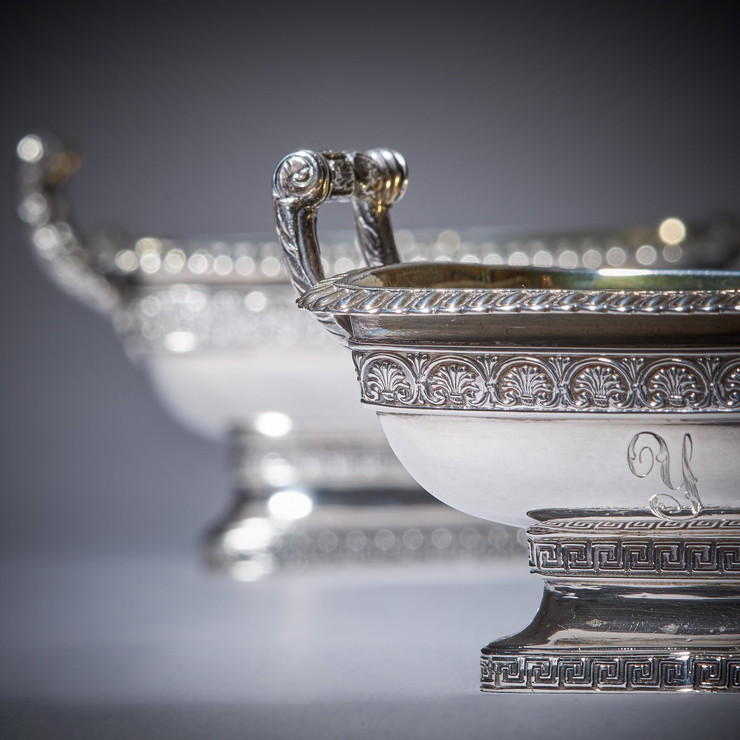 Fine Pair of George III Grand Tour Influenced Silver-Gilt Salts by William For Sale 4