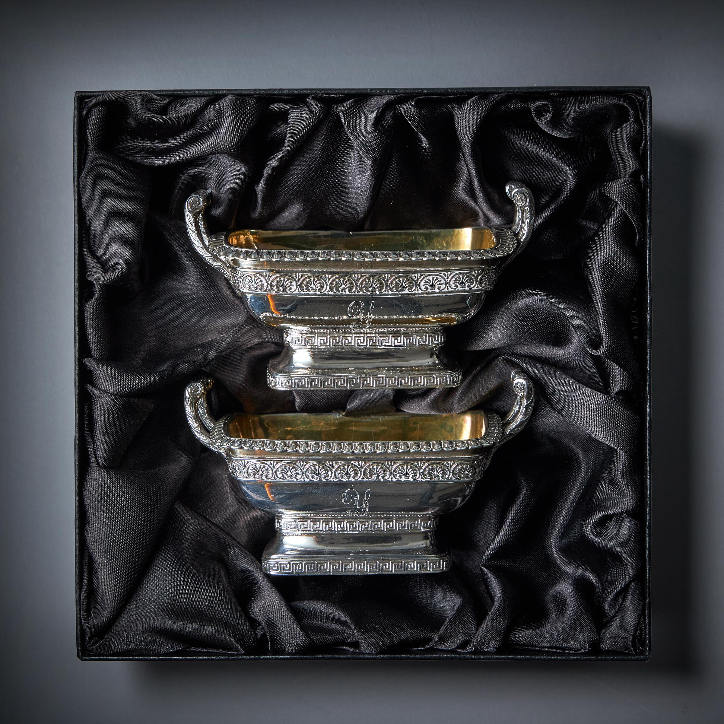 Fine Pair of George III Grand Tour Influenced Silver-Gilt Salts by William For Sale 12