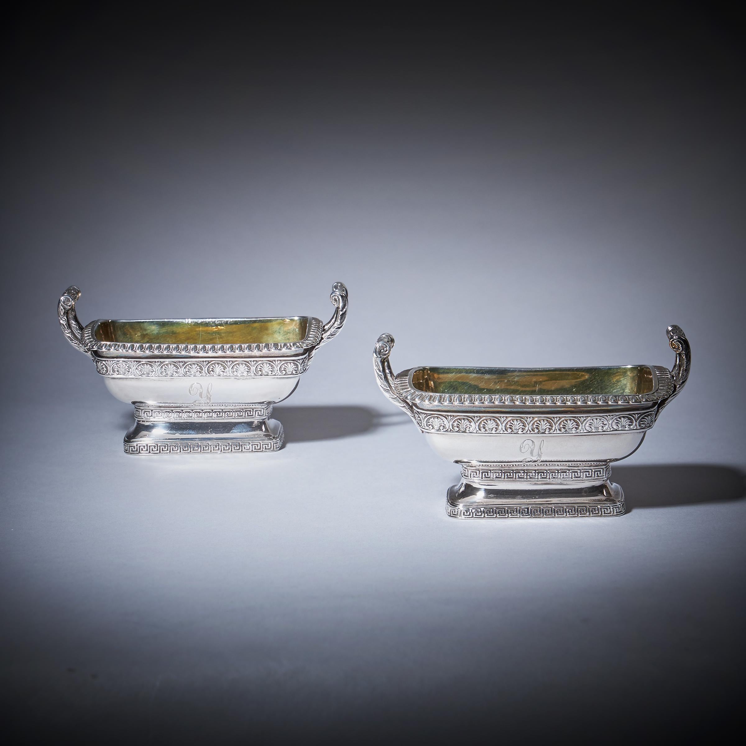 George IV Fine Pair of George III Grand Tour Influenced Silver-Gilt Salts by William For Sale