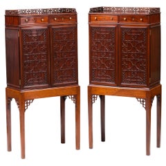 Fine Pair of George III Mahogany Fretwork Cabinets on Stands