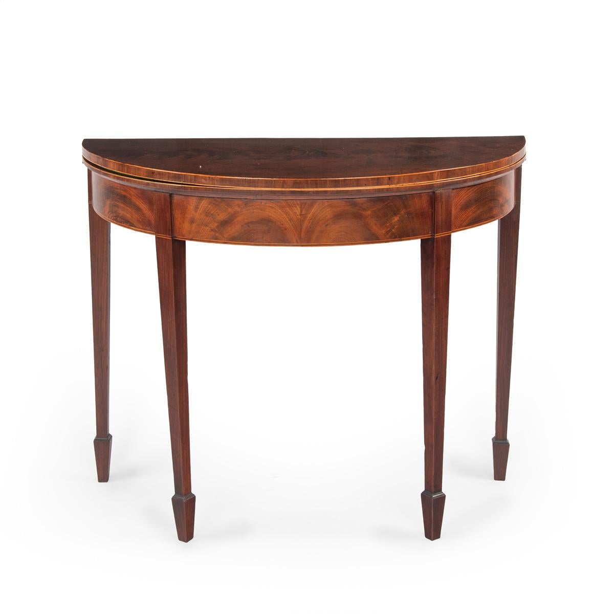 Sheraton A fine pair of George III period mahogany demilune card tables with provenance