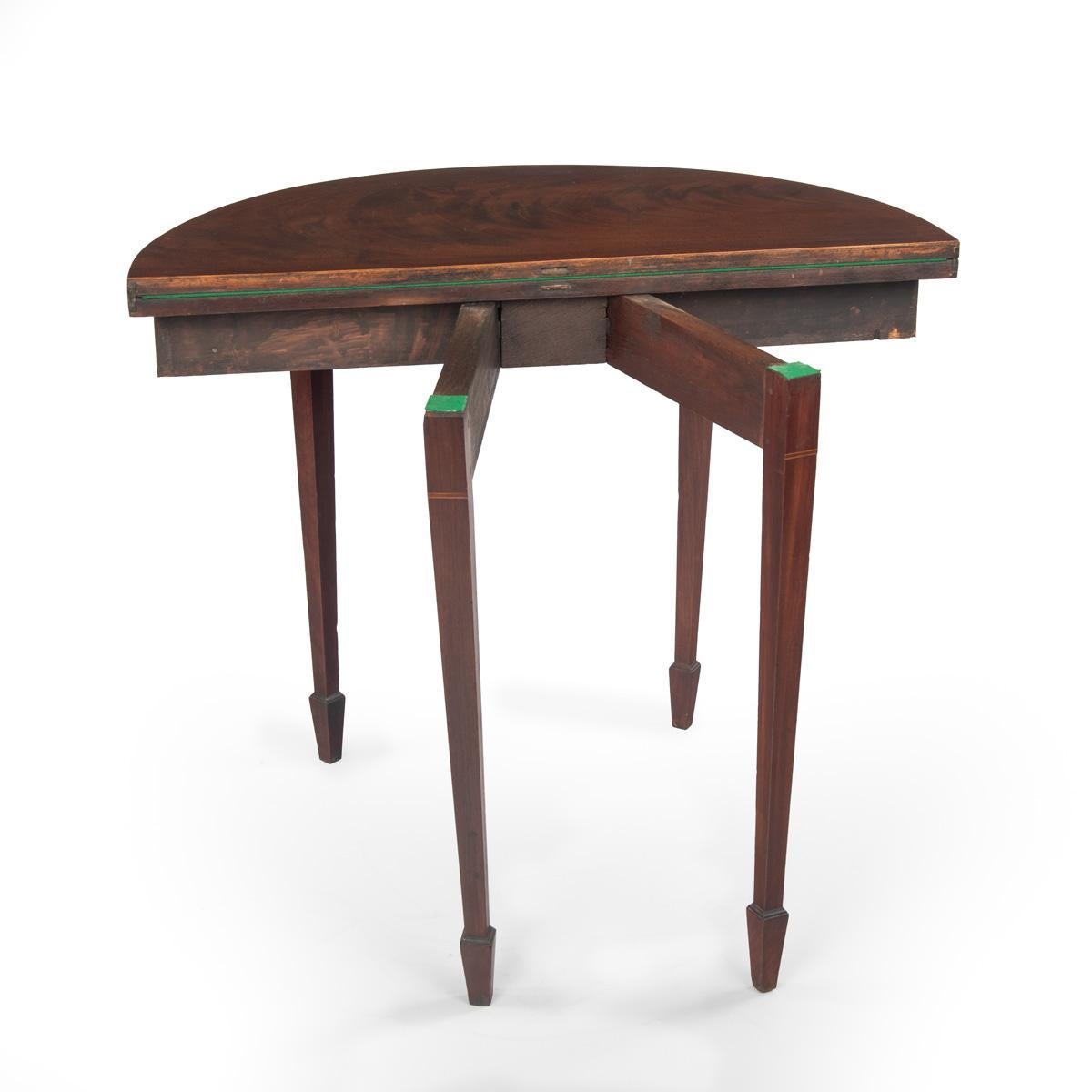 XIXe siècle A fine pair of George III period mahogany demilune card tables with provenance