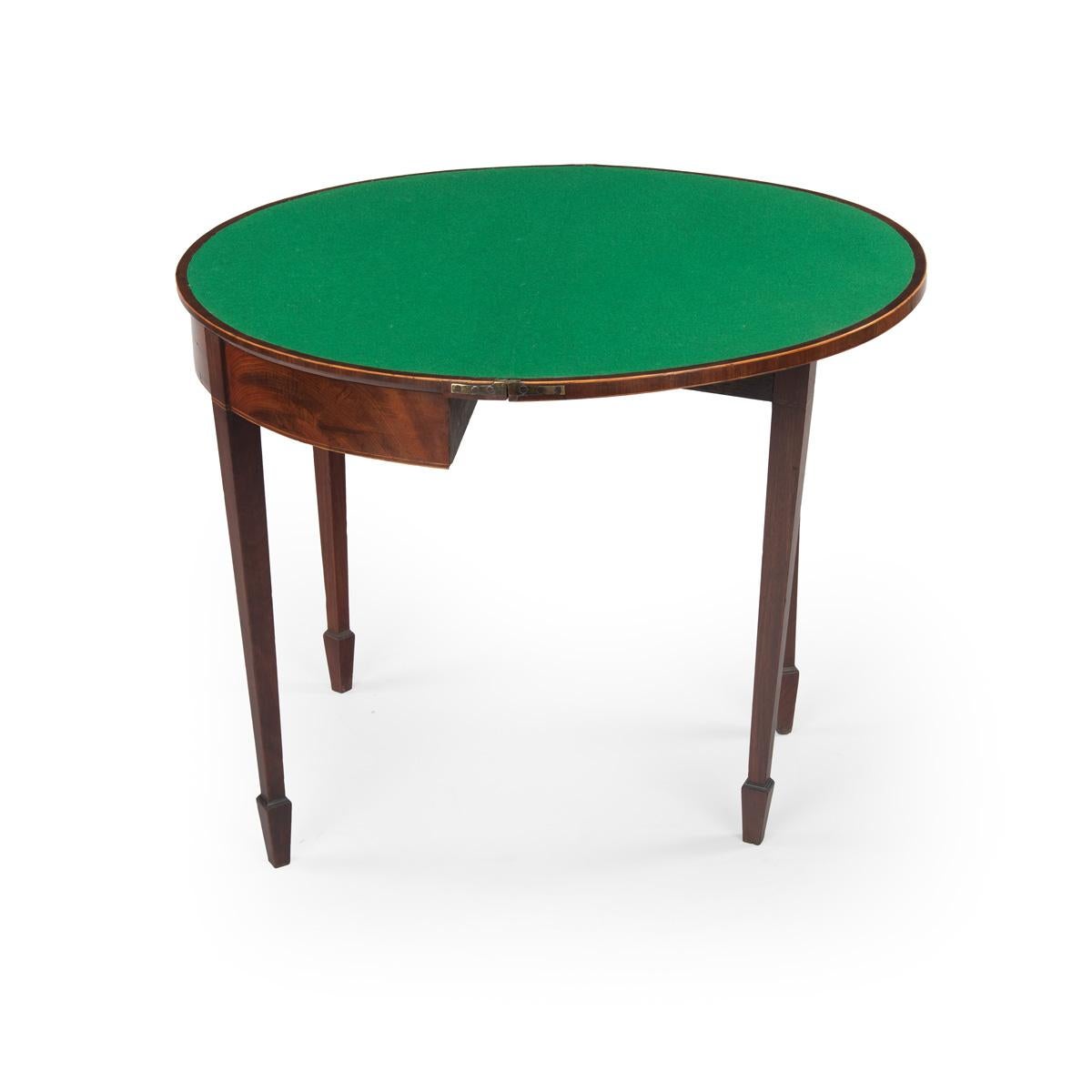 A fine pair of George III period mahogany demilune card tables with provenance 1