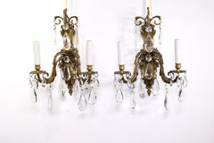 A Fine Pair Of Gilt Bronze & Crystal Wall Sconces