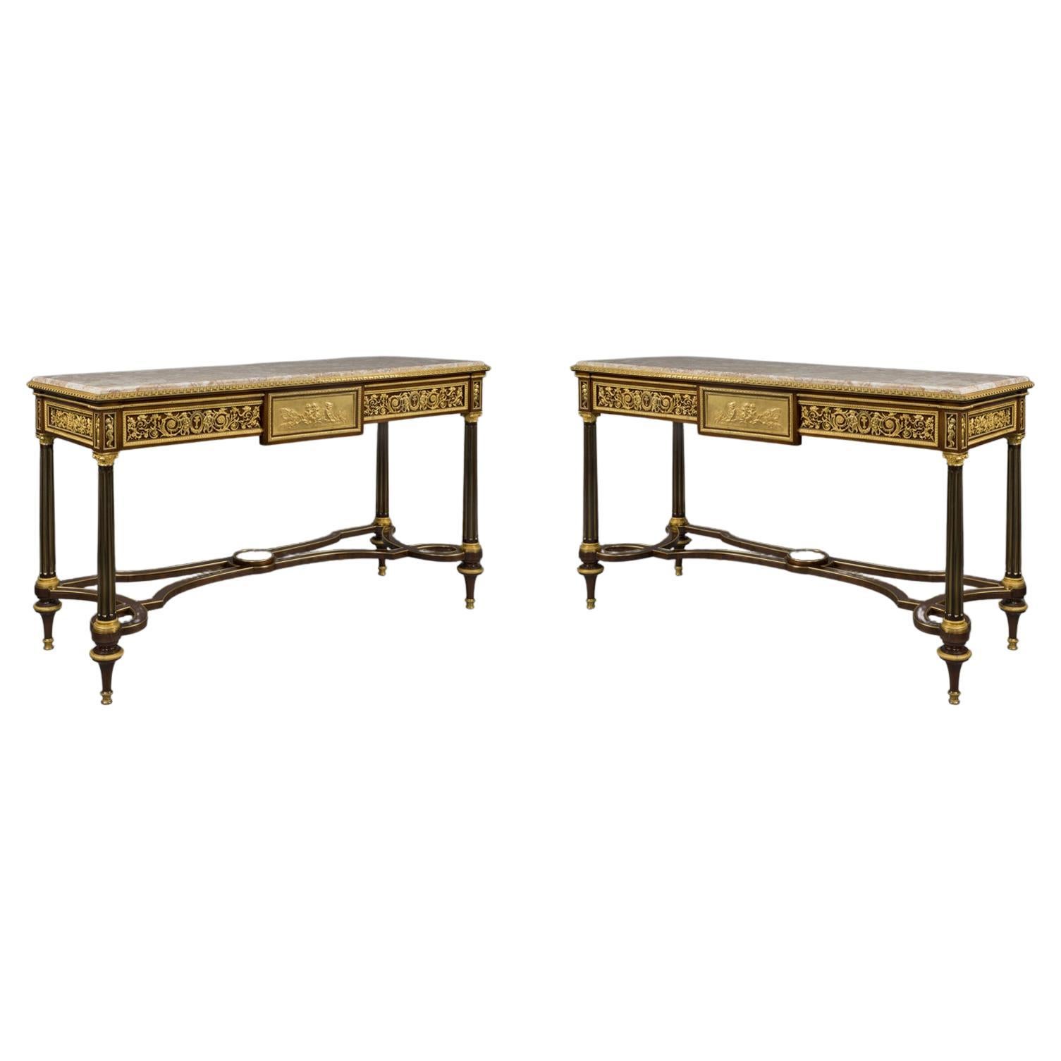 Fine Pair of Gilt-Bronze Mounted Mahogany Console Tables