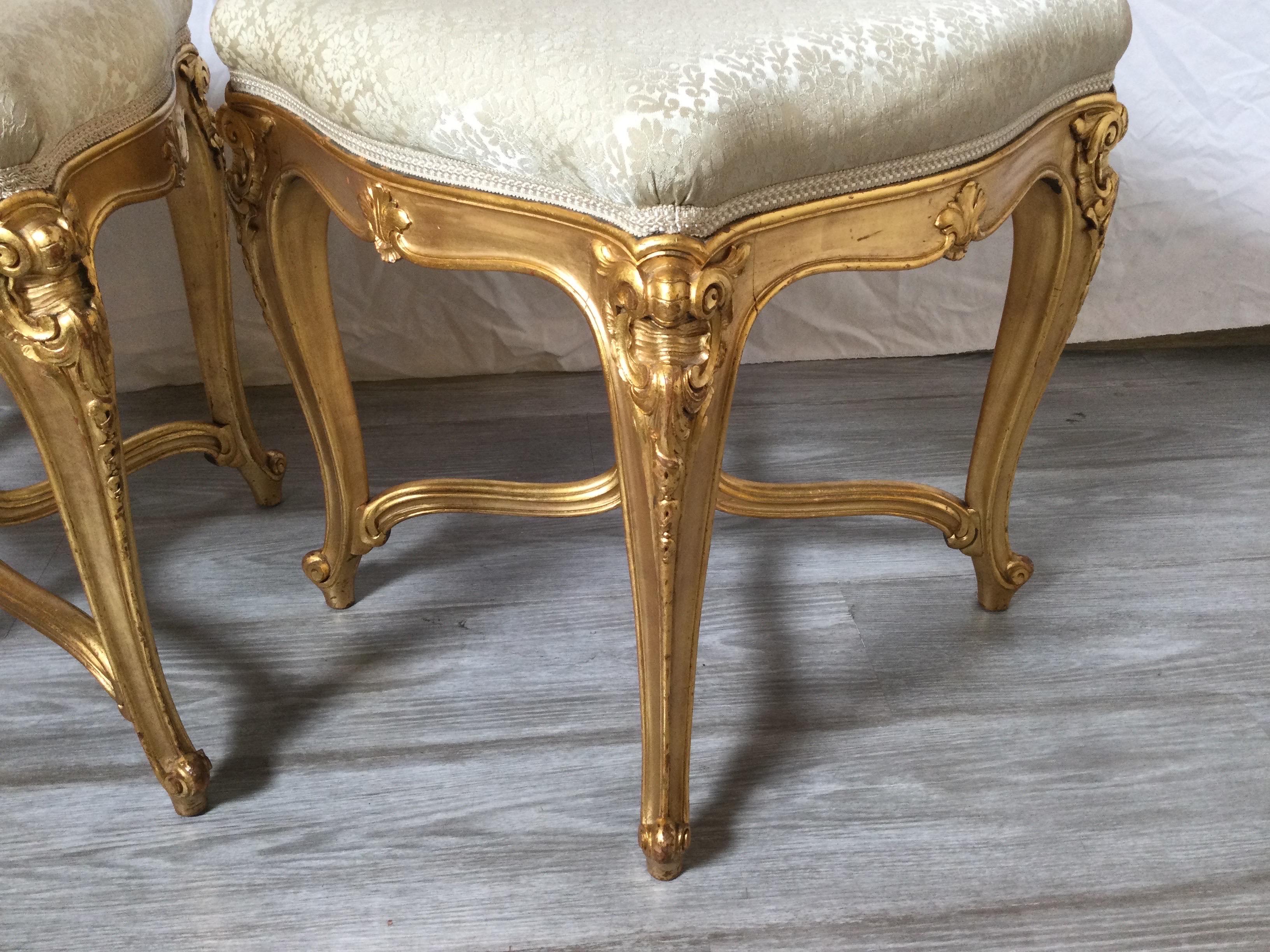 European Fine Pair of Gilt Wood Louis XV Style Custom Benches
