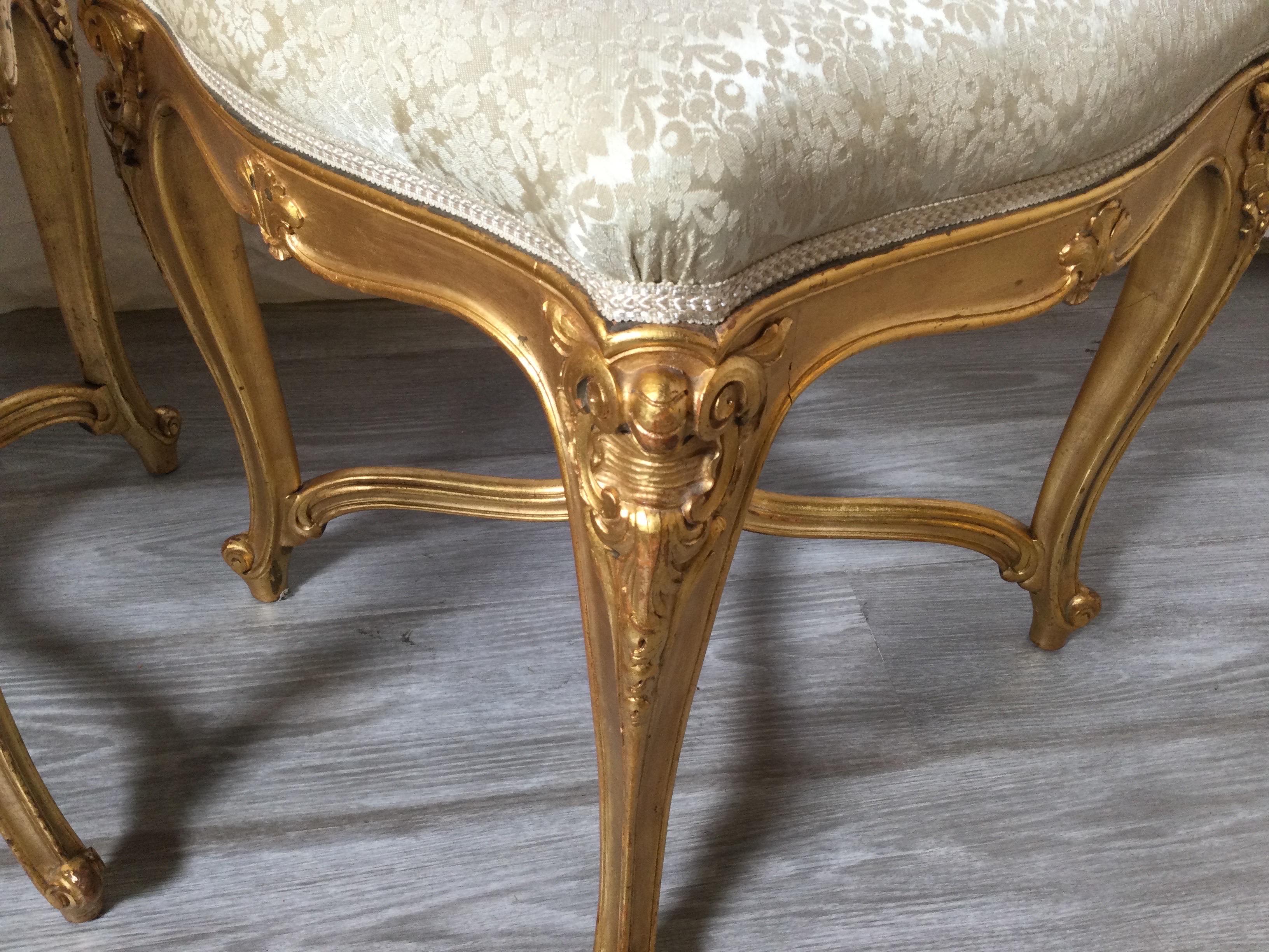 Giltwood Fine Pair of Gilt Wood Louis XV Style Custom Benches