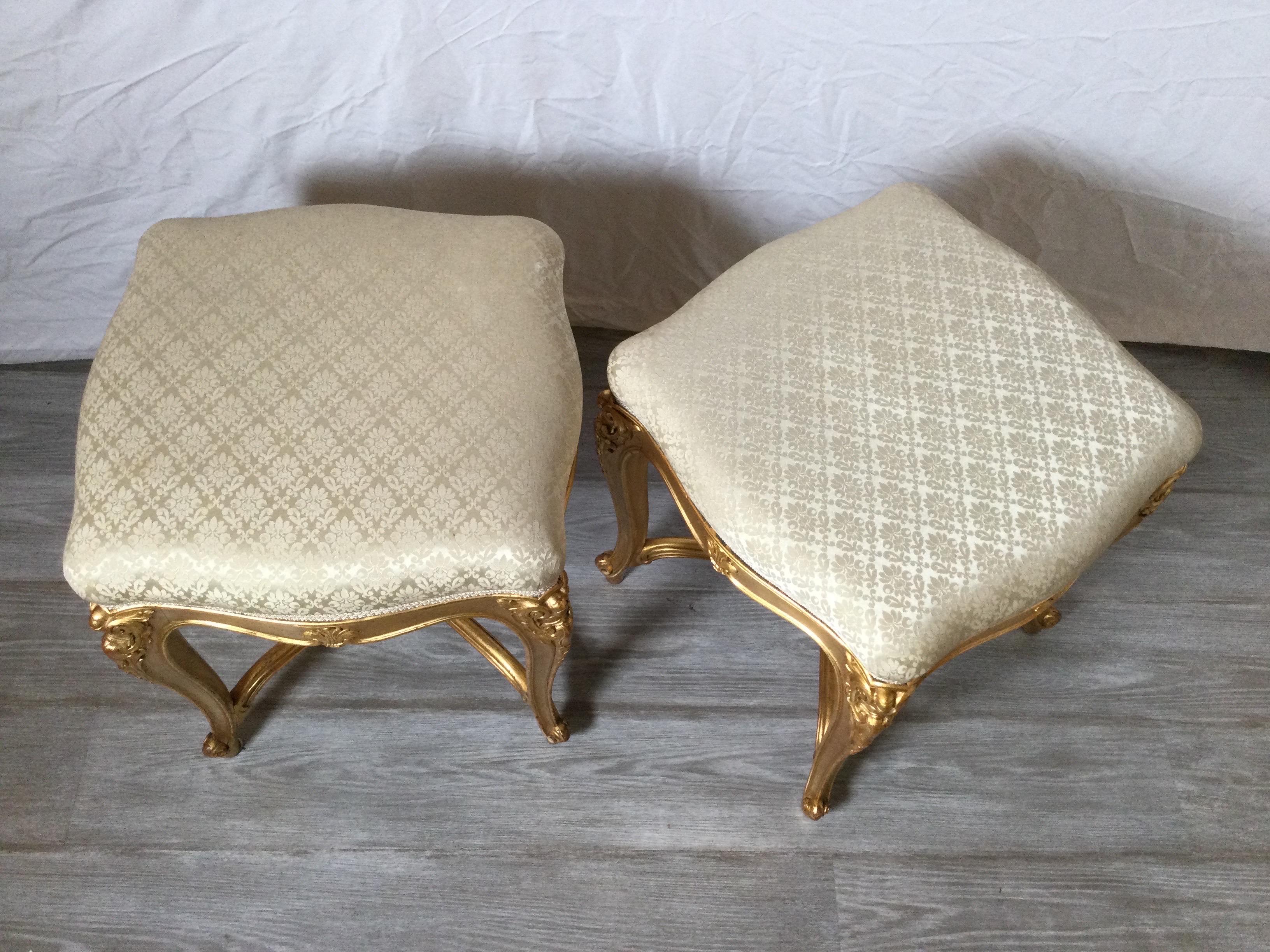 Fine Pair of Gilt Wood Louis XV Style Custom Benches 1
