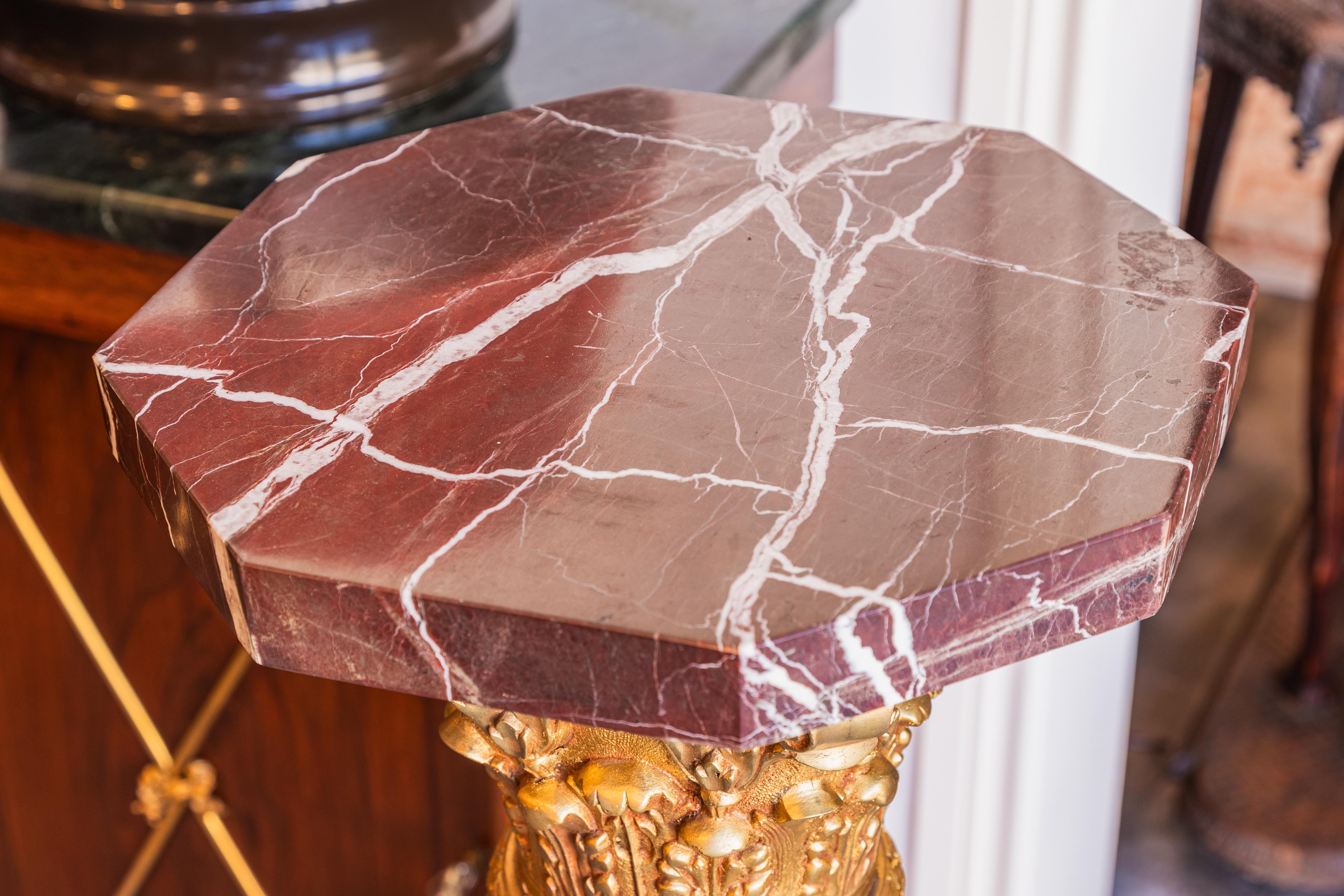 Bronze A fine pair of Italian marble and gilt bronze mounted pedestals For Sale