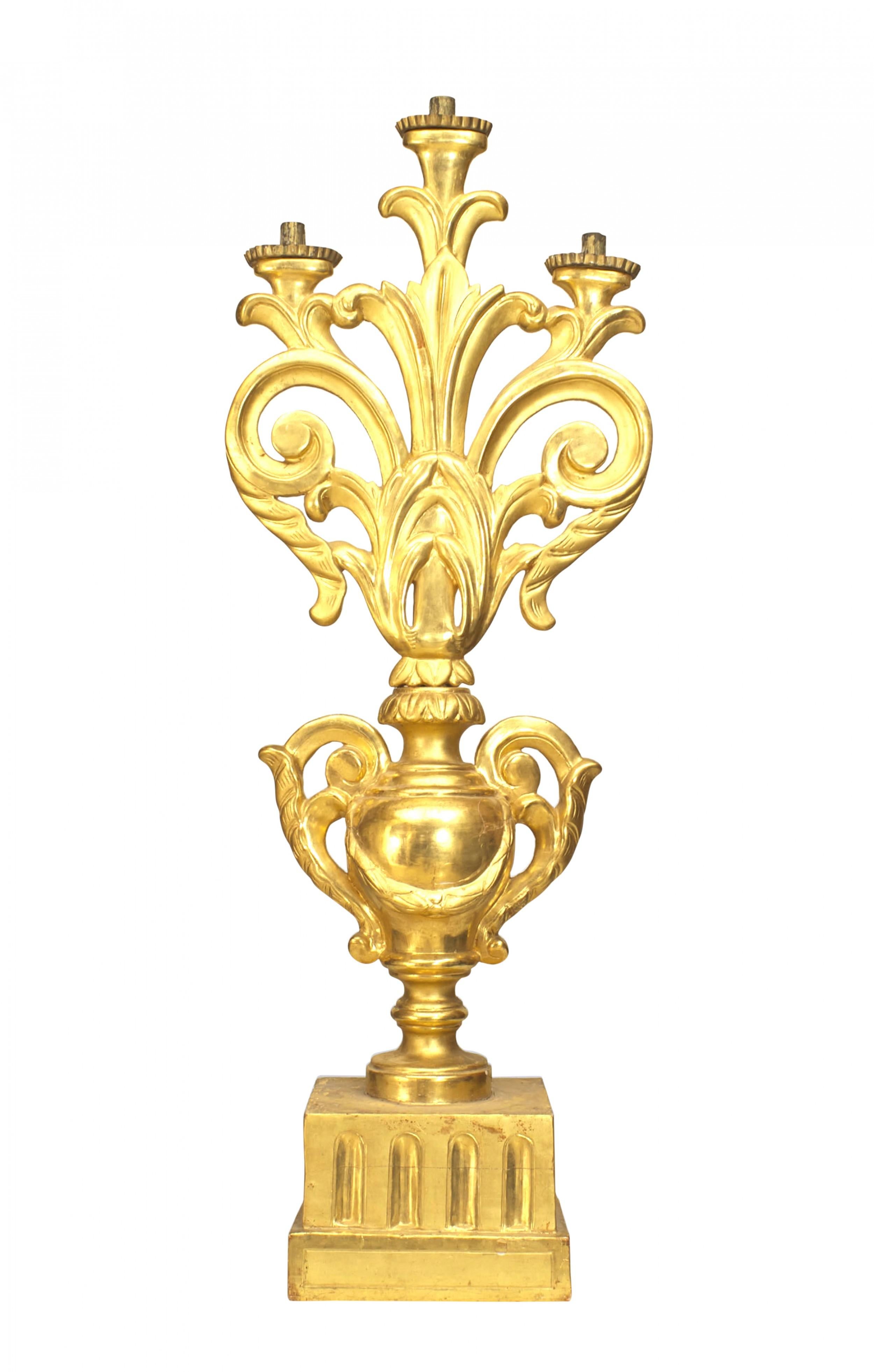 Italiano Una bella coppia di candelabri italiani rococò in legno dorato in vendita
