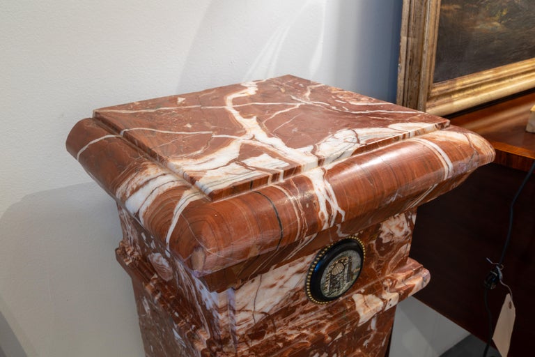 Fine Pair of Italian Rouge Marble Pedestals with Micromosaic Panel and