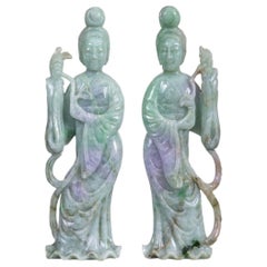 Fine Pair of Jadeite Figures of Quanyin