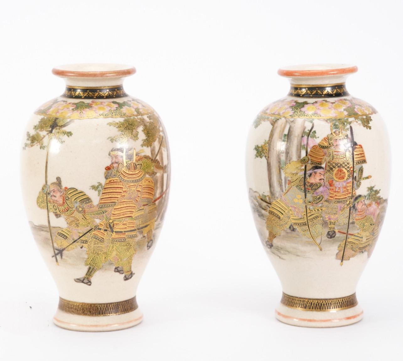 Ceramic A Fine Pair of Japanese Antique Satsuma Vases Signed by Choshuzan 長州山. Meiji Era For Sale