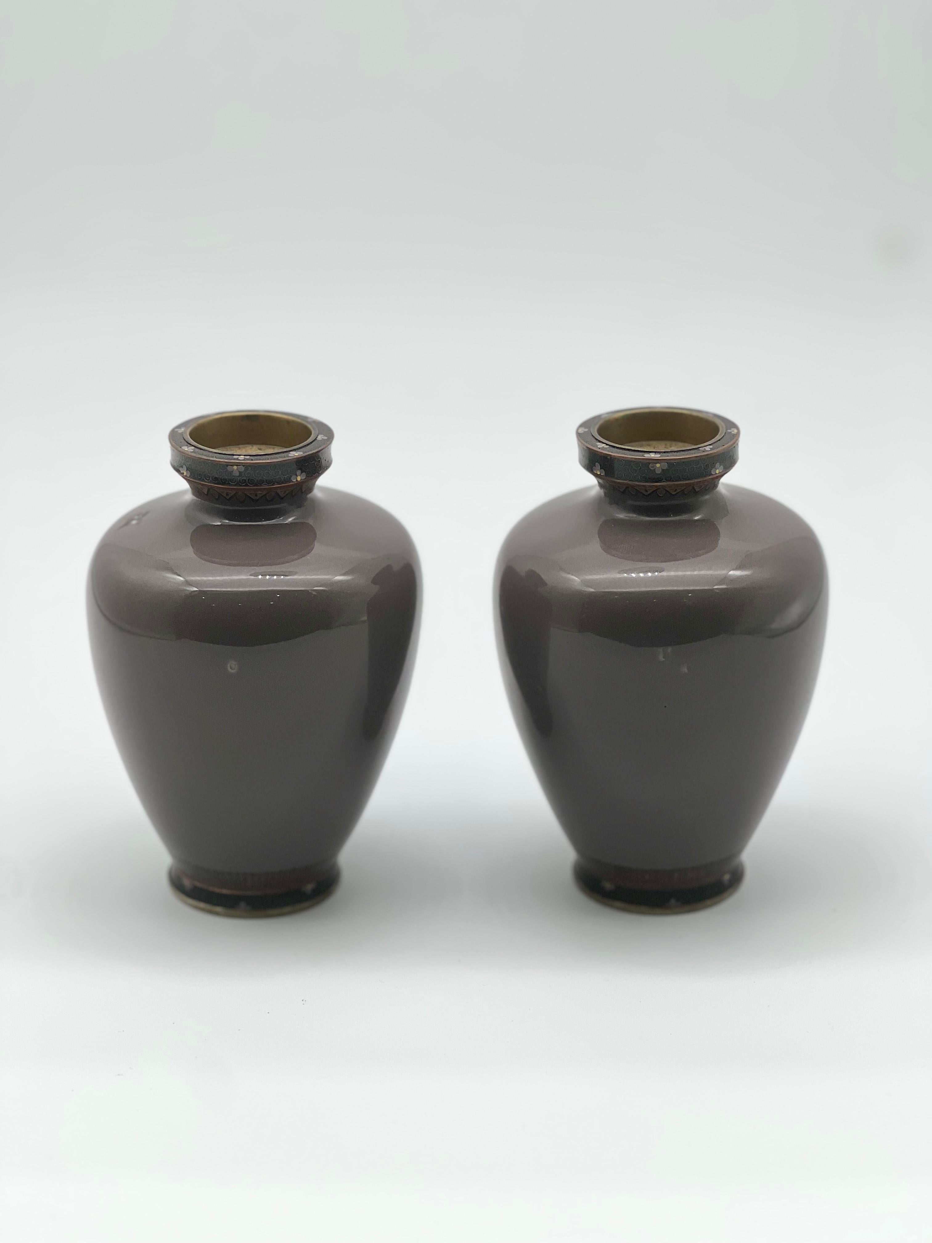 A Fine Pair of Japanese Cloisonne Enamel Vases Attributed to Hayashi Kodenji For Sale 9
