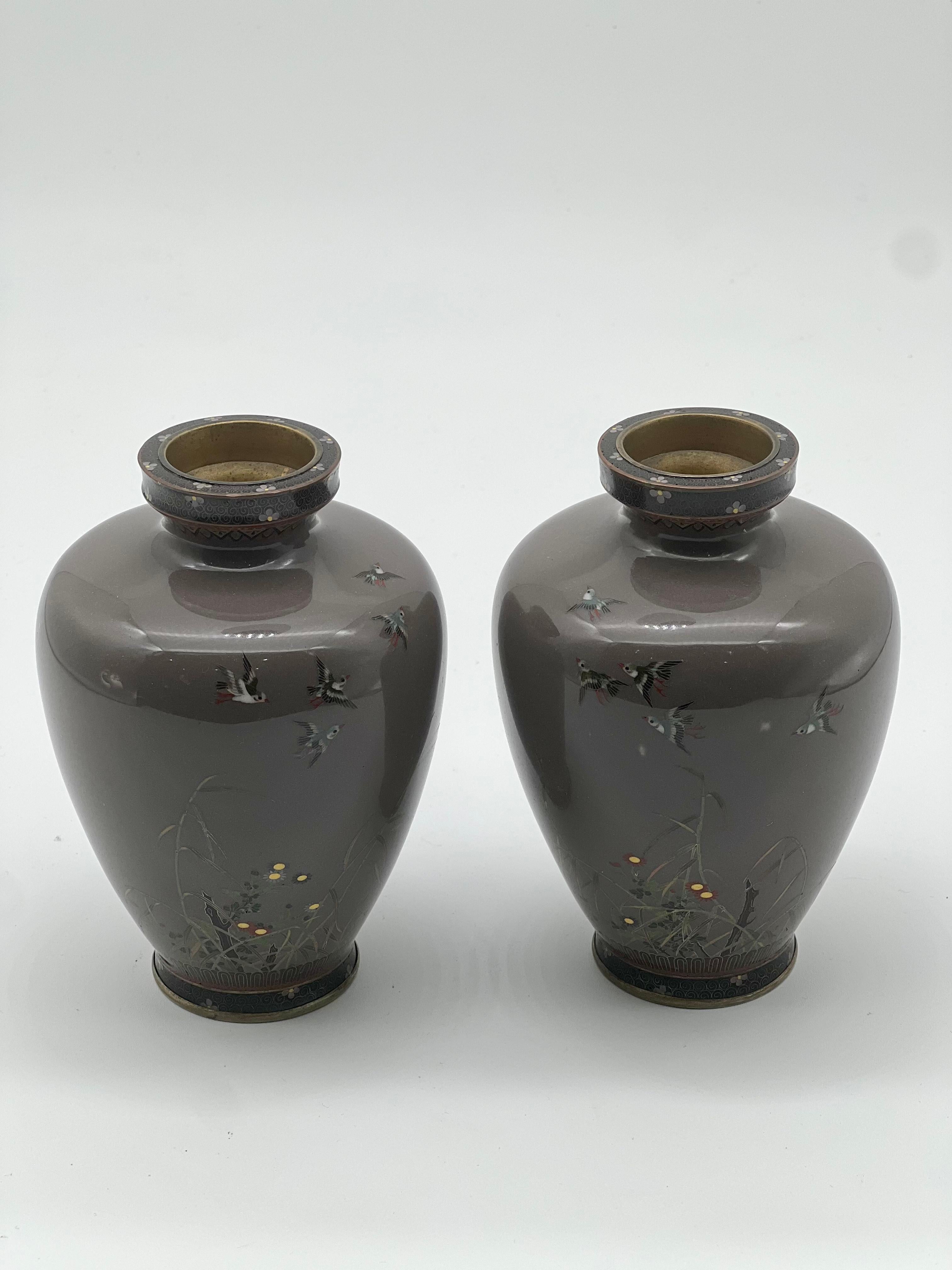 A Fine Pair of Japanese Cloisonne Enamel Vases Attributed to Hayashi Kodenji For Sale 13