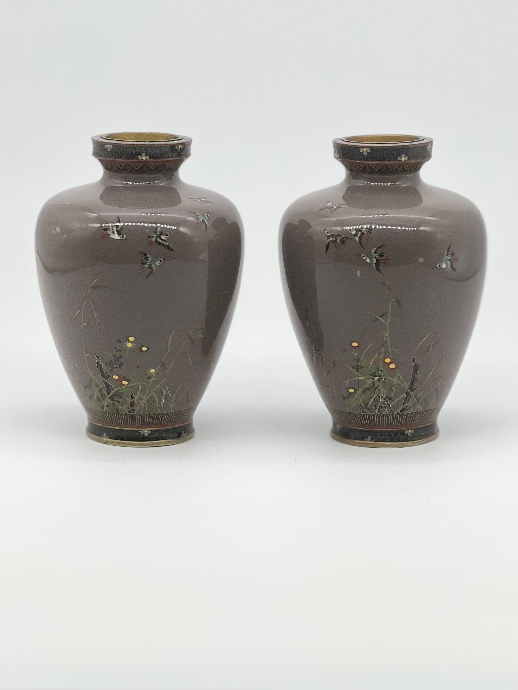 A Fine Pair of Japanese Cloisonne Enamel Vases Attributed to Hayashi Kodenji For Sale 14