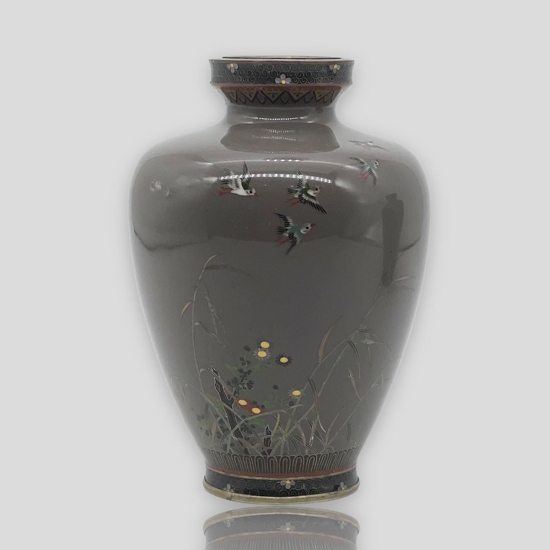 19th Century A Fine Pair of Japanese Cloisonne Enamel Vases Attributed to Hayashi Kodenji For Sale
