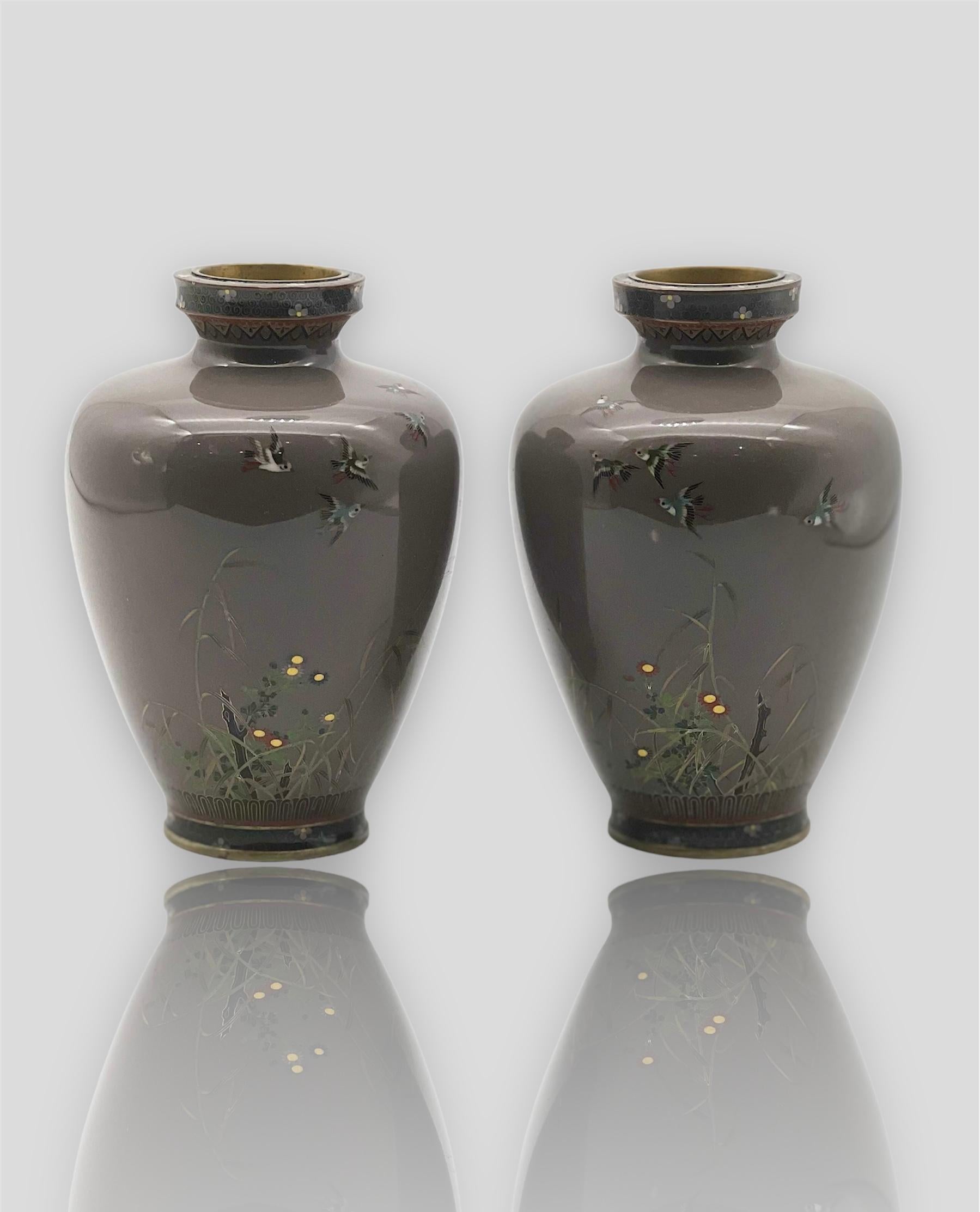 A Fine Pair of Japanese Cloisonne Enamel Vases Attributed to Hayashi Kodenji For Sale 1