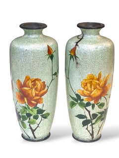 A Fine Pair of Japanese Cloisonné Vases with Ginbari Floral Decoration, 19th C