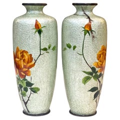 A Fine Pair of Japanese Cloisonné Vases with Ginbari Floral Decoration, 19th C