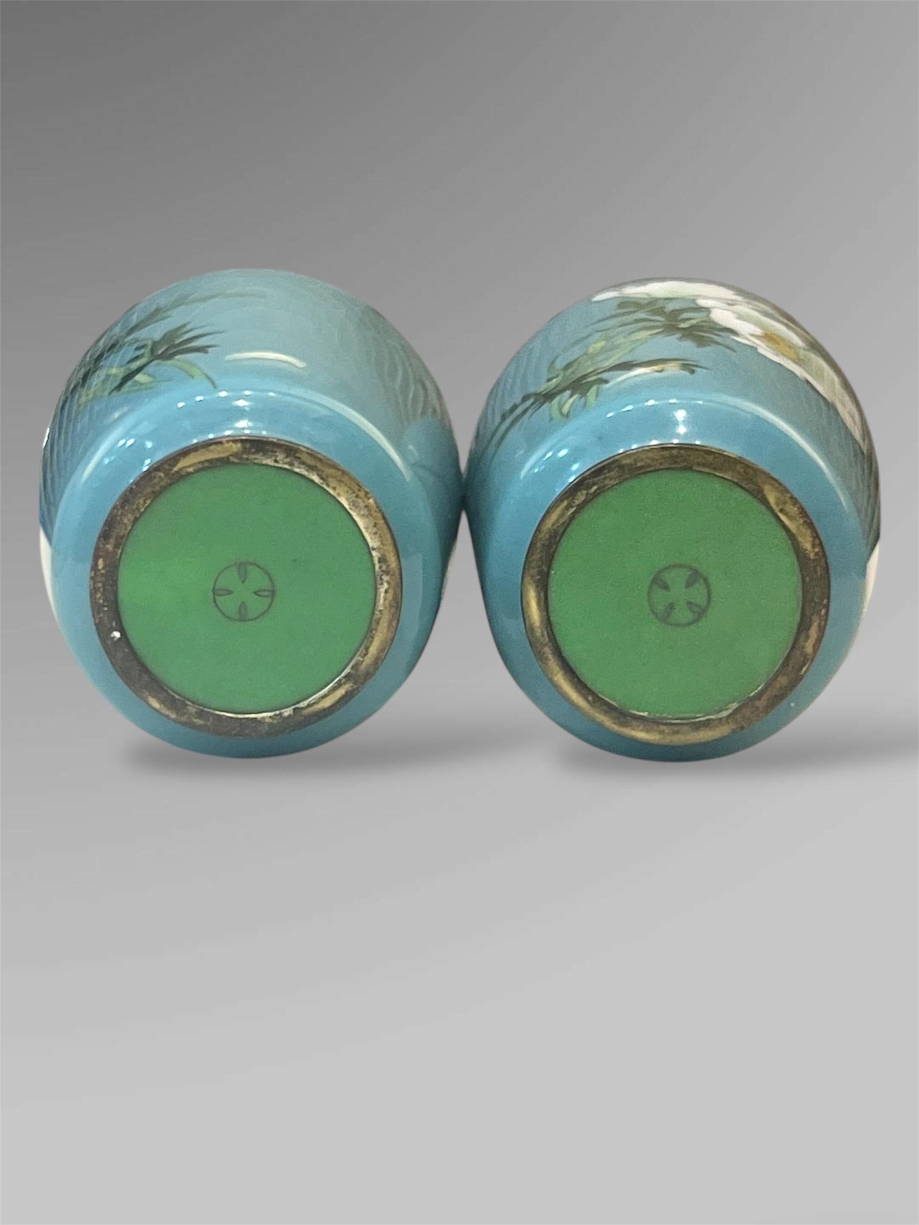 A Fine Pair of Japanese Cloisonné Vases with White Peonies by Ando 5