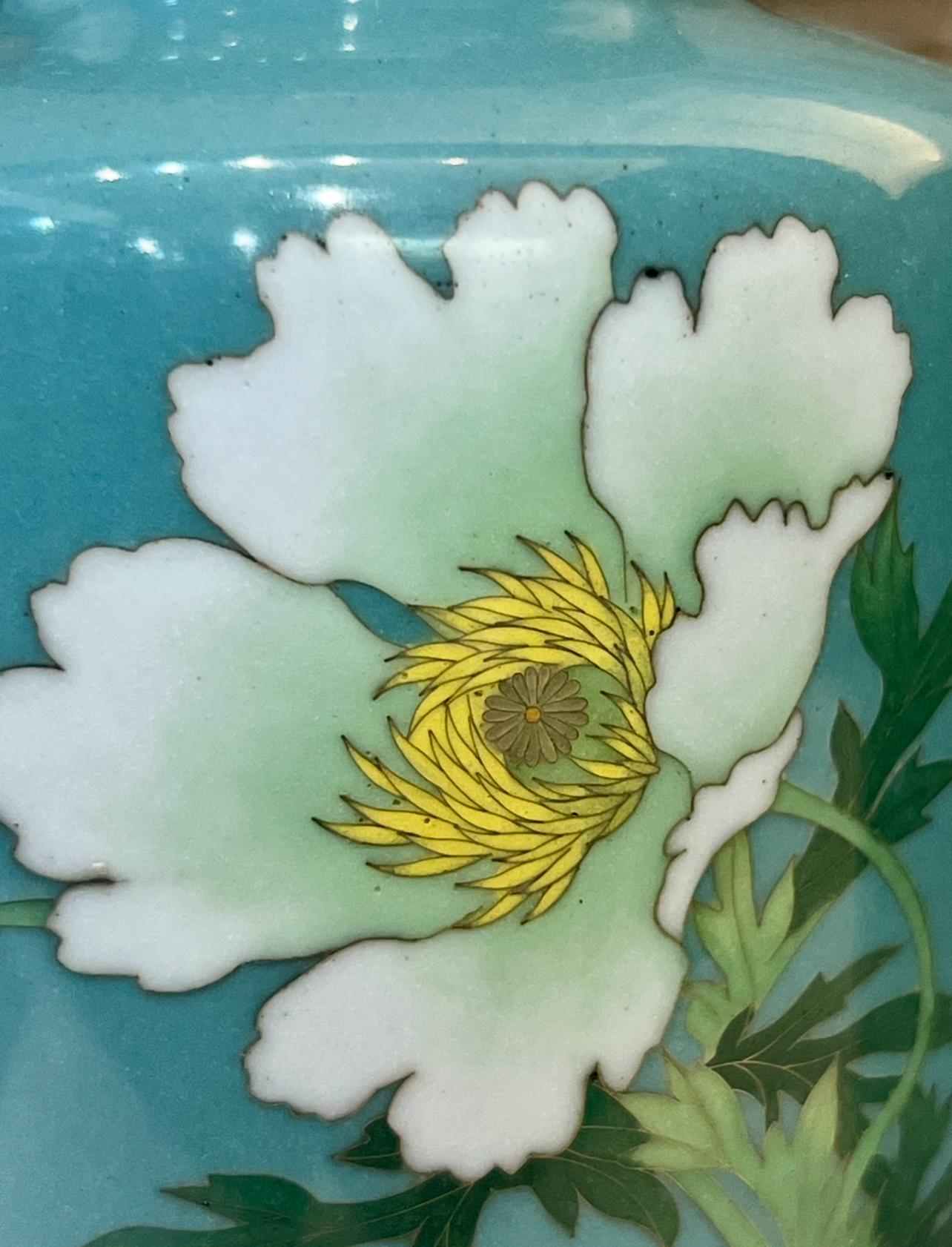 A Fine Pair of Japanese Cloisonné Vases with White Peonies by Ando 6