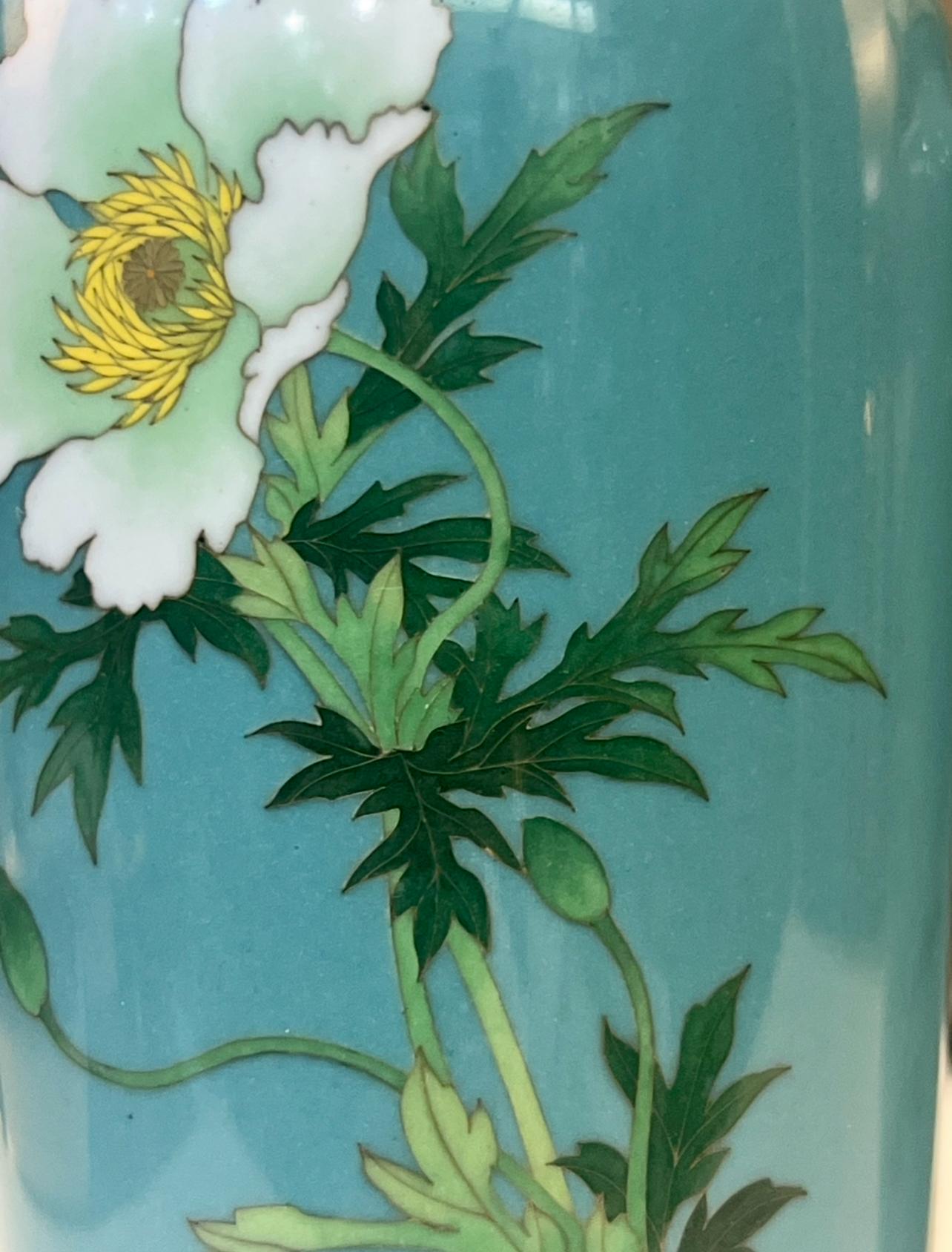 A Fine Pair of Japanese Cloisonné Vases with White Peonies by Ando 7