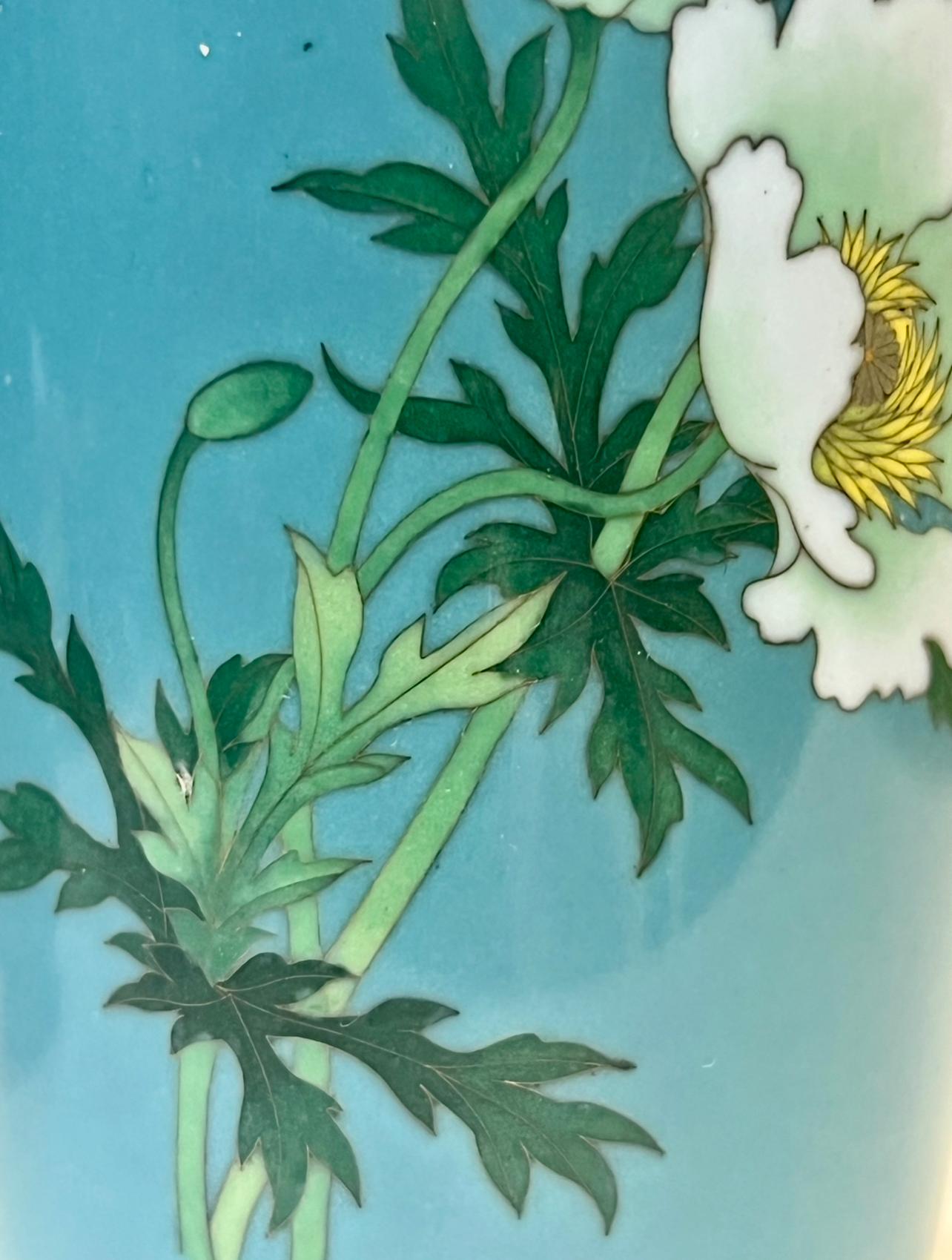 A Fine Pair of Japanese Cloisonné Vases with White Peonies by Ando 9