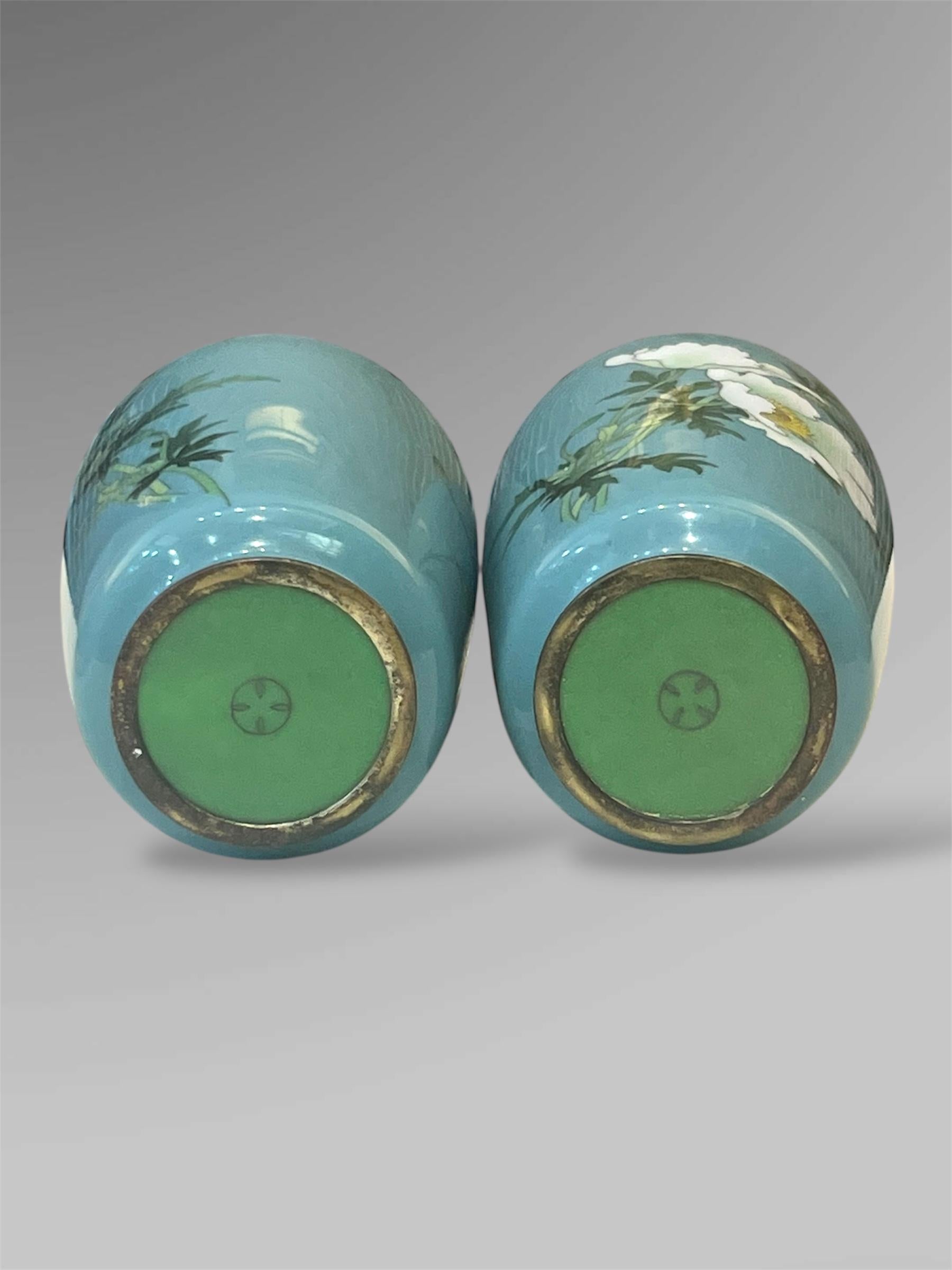 A Fine Pair of Japanese Cloisonné Vases with White Peonies by Ando 3