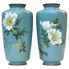 A Fine Pair of Japanese Cloisonné Vases with White Peonies by Ando