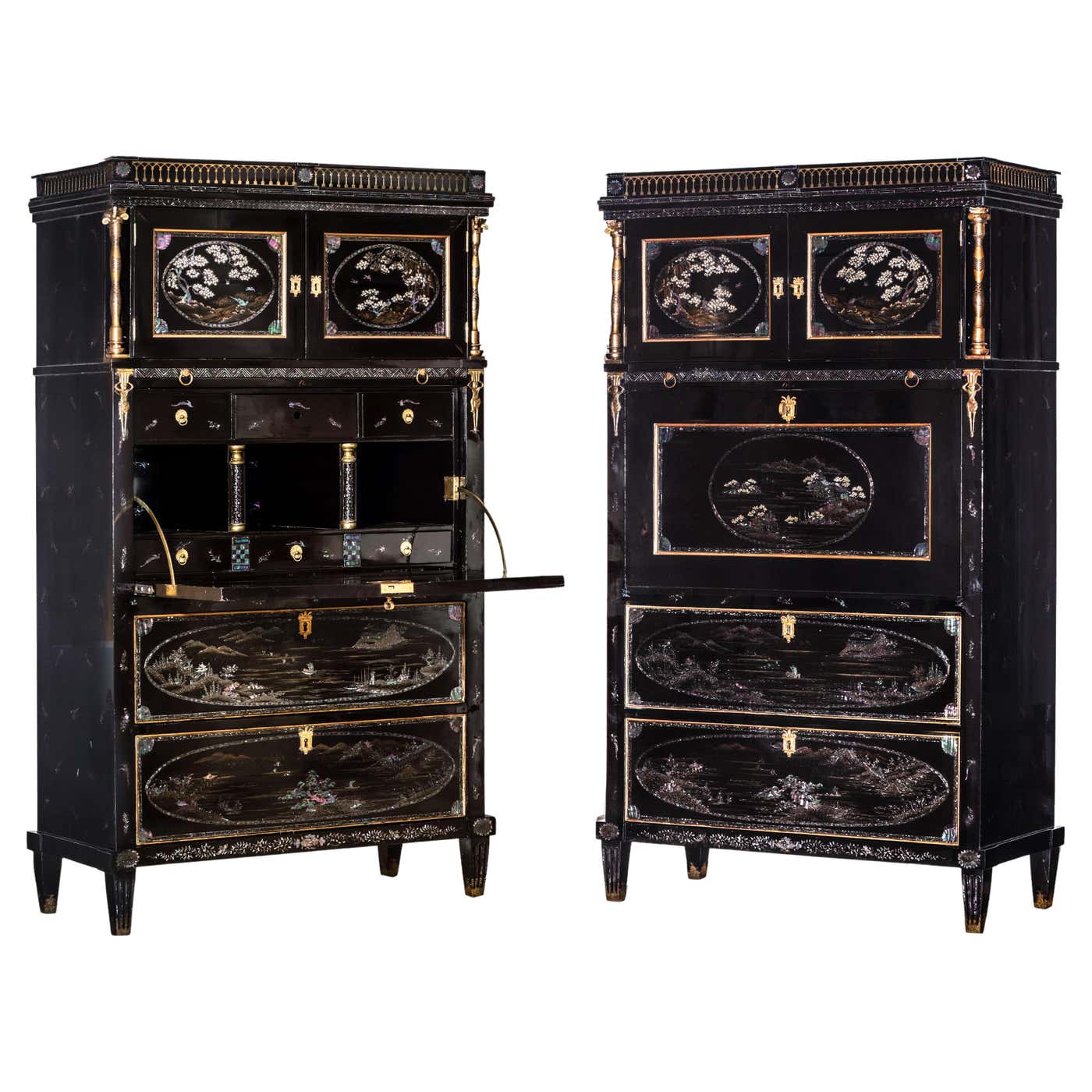 A fine pair of Japanese export lacquer secretaires owned by Sir ...