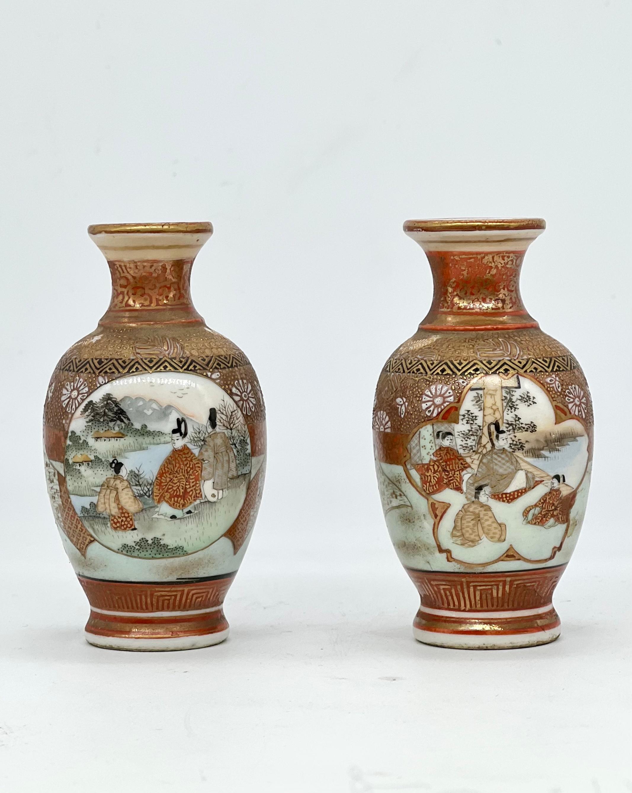 Hand-Painted A Fine Pair of Japanese Kutani  Vases. The Best of Kutani, Satsuma.Signed. Meiji For Sale