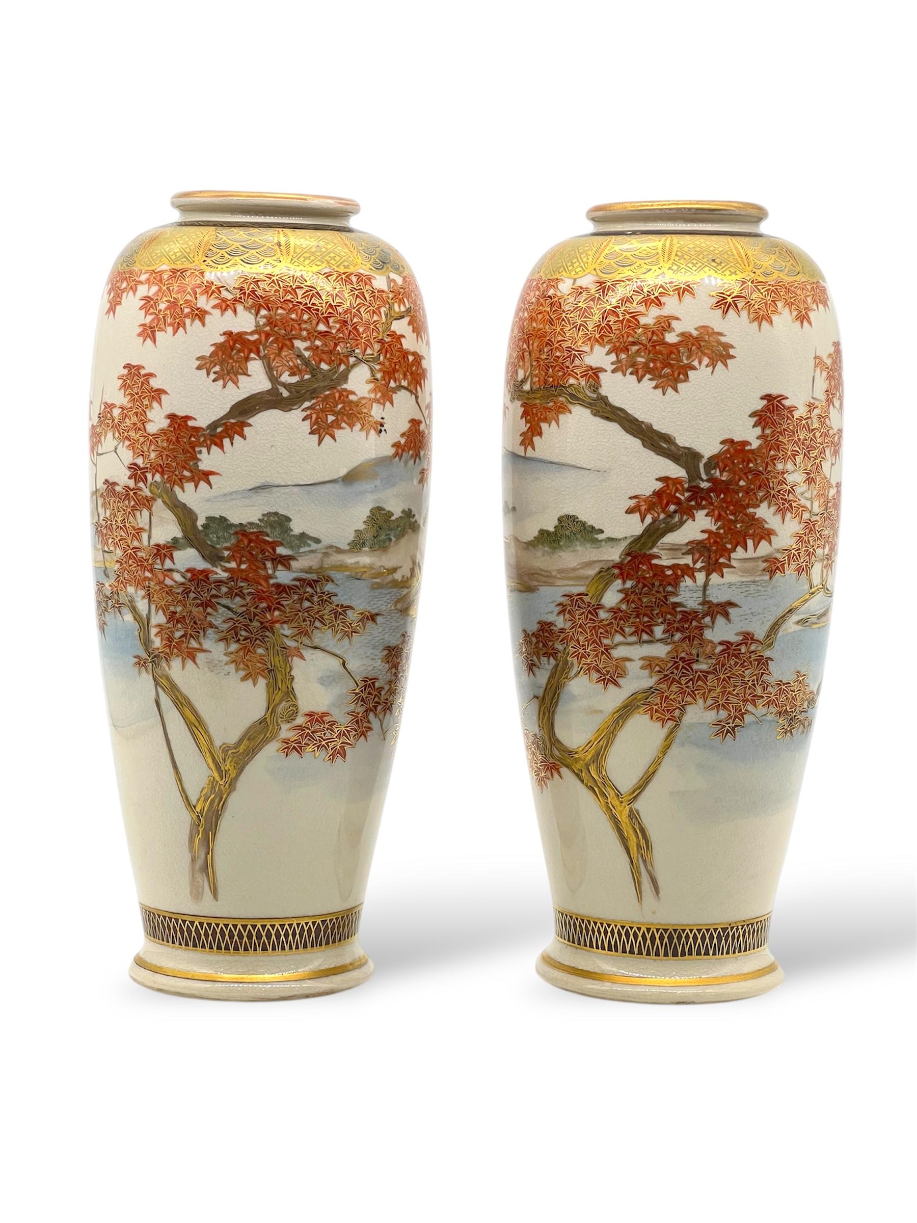 XIX secolo A Fine Pair of Japanese Satsuma Vases, Meiji Period , Signed Reizan. in vendita