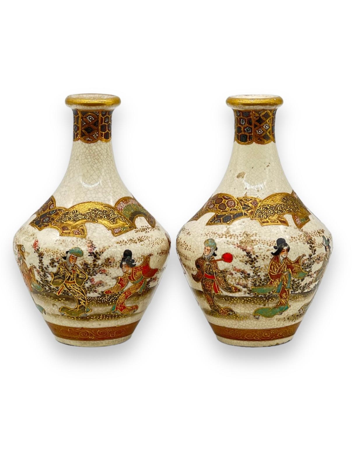 Hand-Painted A Fine pair of Japanese Satsuma Vases. Signed Yozan .Meiji Period For Sale