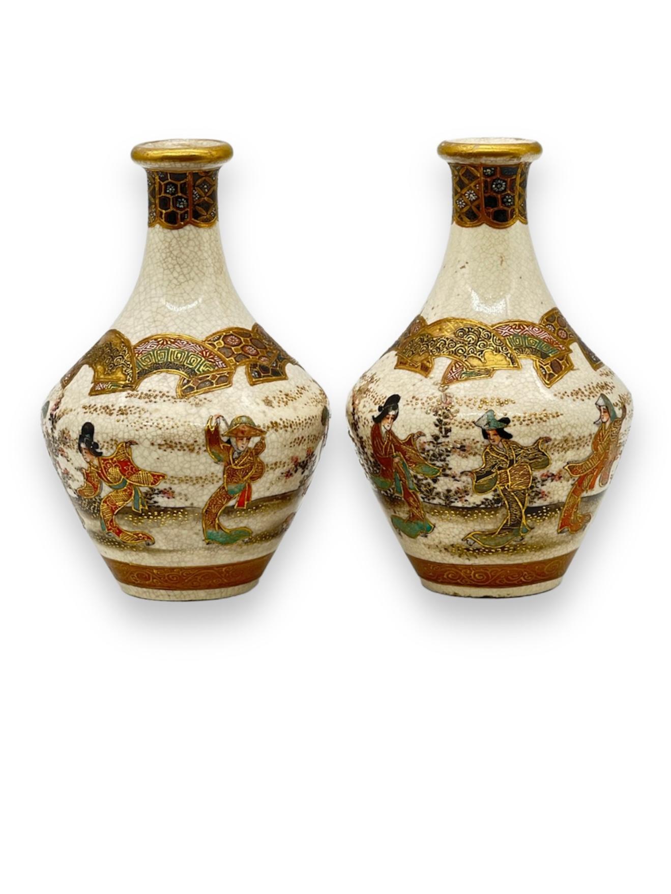 19th Century A Fine pair of Japanese Satsuma Vases. Signed Yozan .Meiji Period For Sale