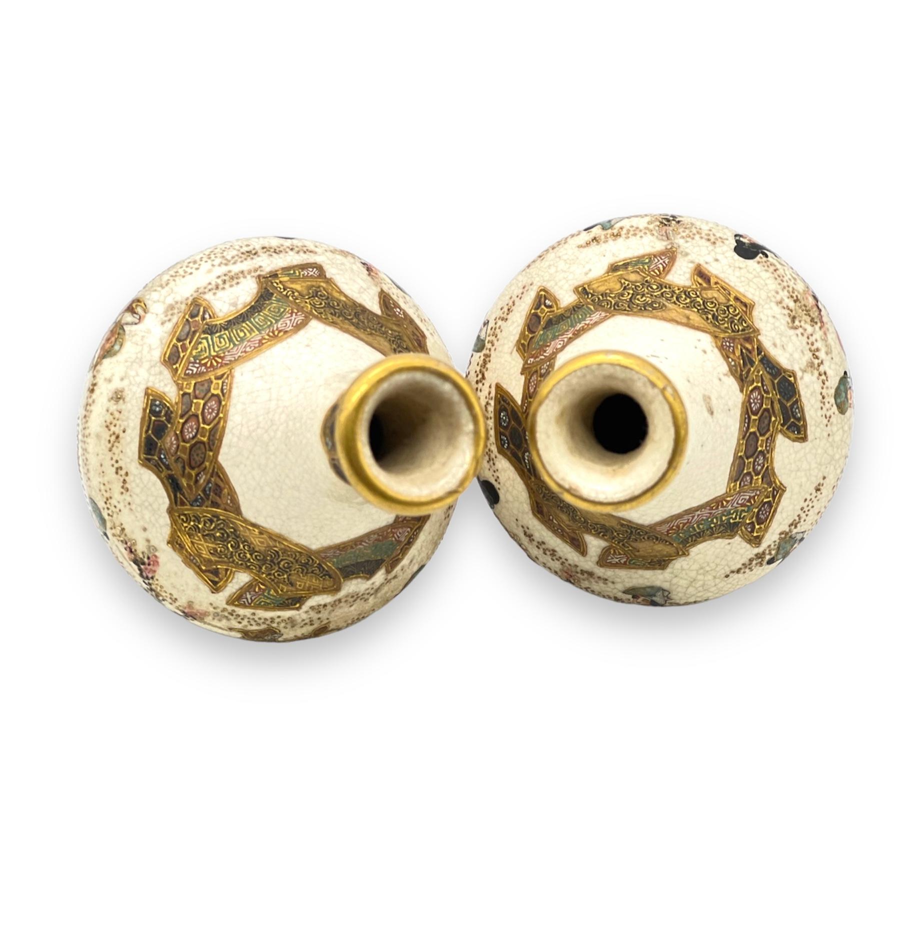 Ceramic A Fine pair of Japanese Satsuma Vases. Signed Yozan .Meiji Period For Sale